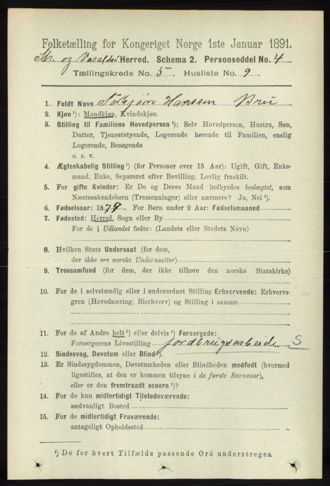 RA, 1891 census for 1226 Strandebarm og Varaldsøy, 1891, p. 1928