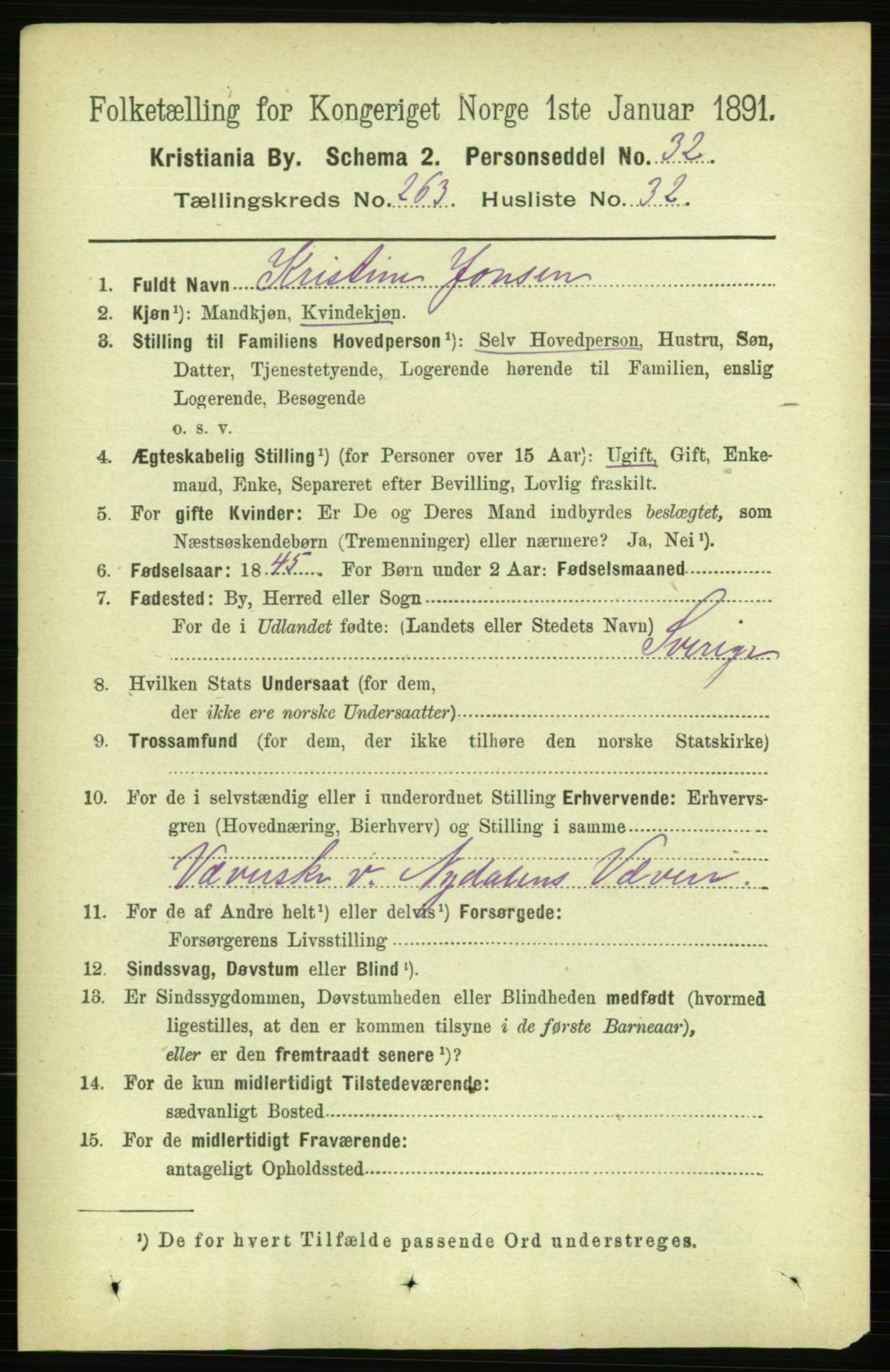RA, 1891 census for 0301 Kristiania, 1891, p. 160100
