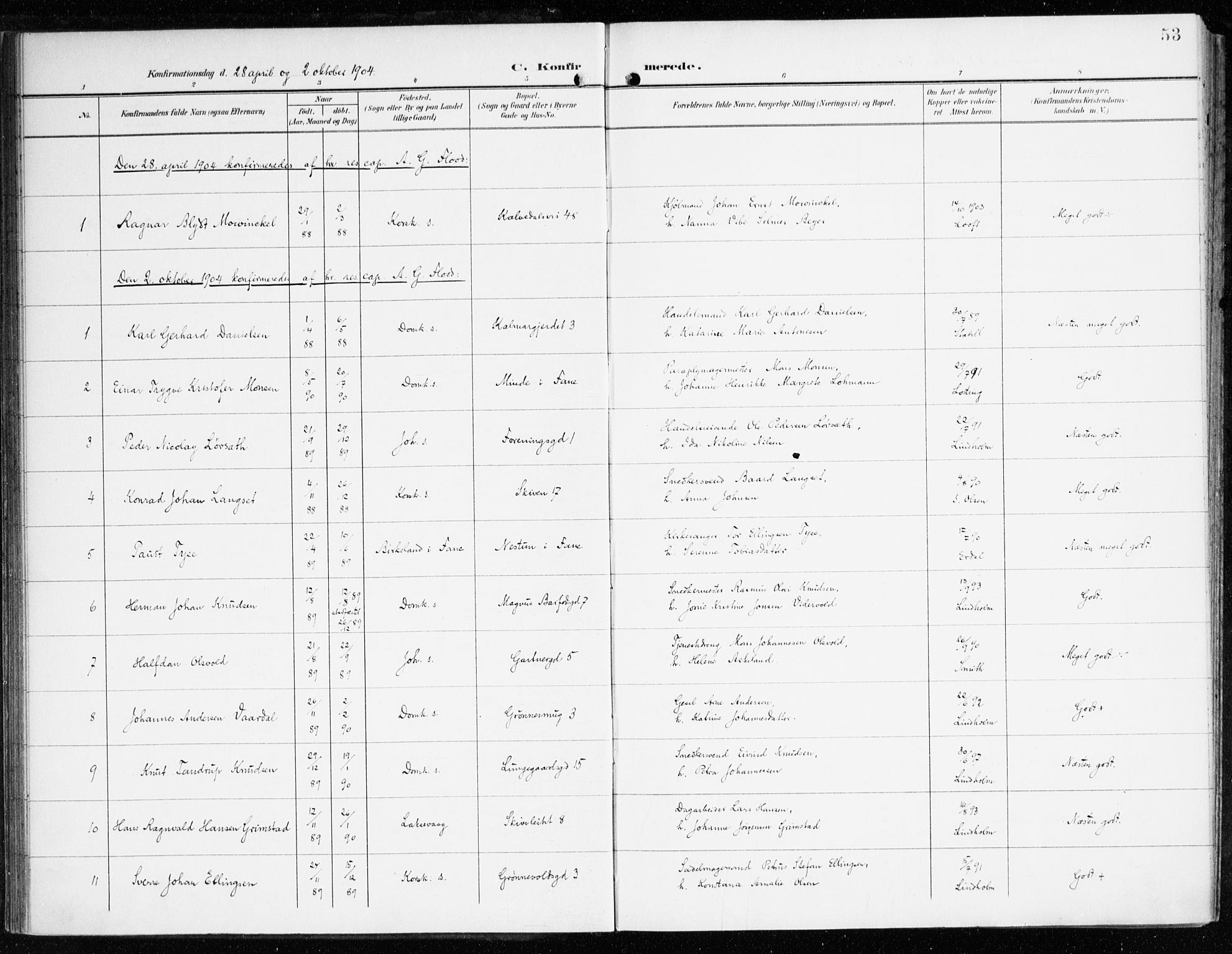 Domkirken sokneprestembete, SAB/A-74801/H/Haa/L0031: Parish register (official) no. C 6, 1898-1915, p. 53