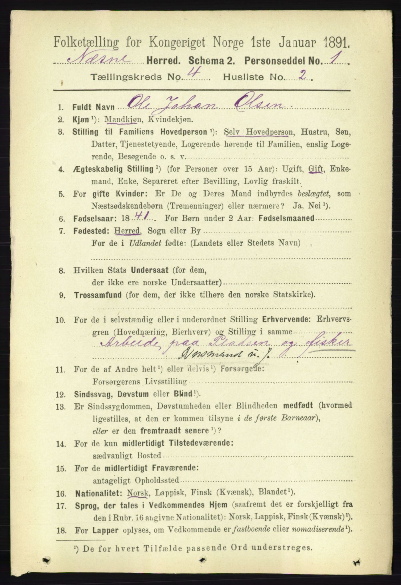 RA, 1891 census for 1828 Nesna, 1891, p. 2180