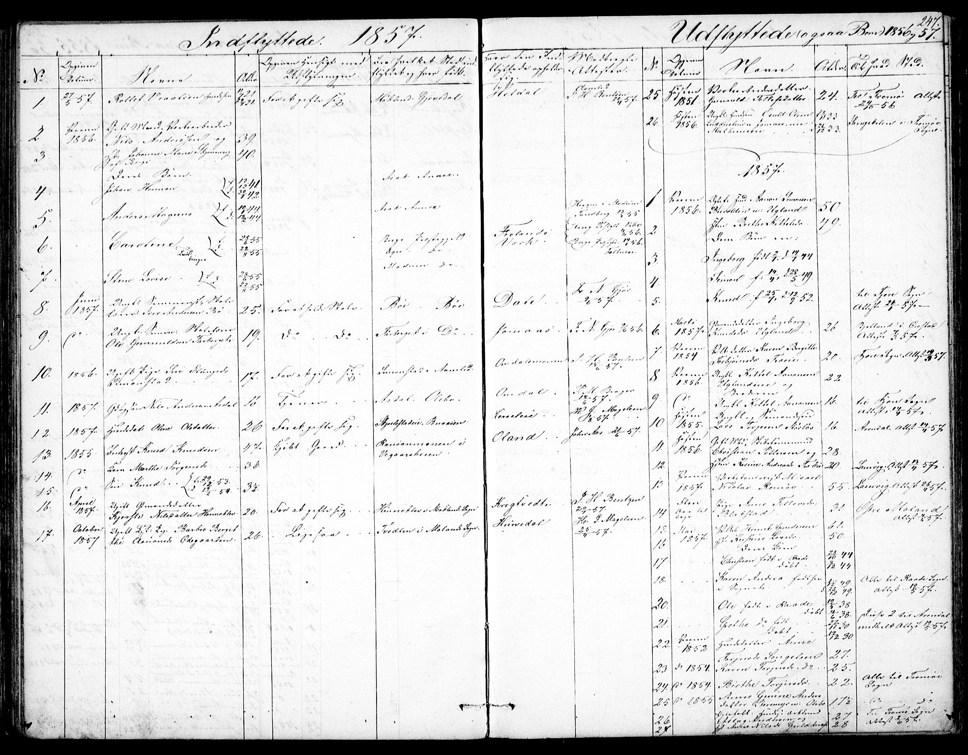 Froland sokneprestkontor, AV/SAK-1111-0013/F/Fb/L0008: Parish register (copy) no. B 8, 1843-1875, p. 247