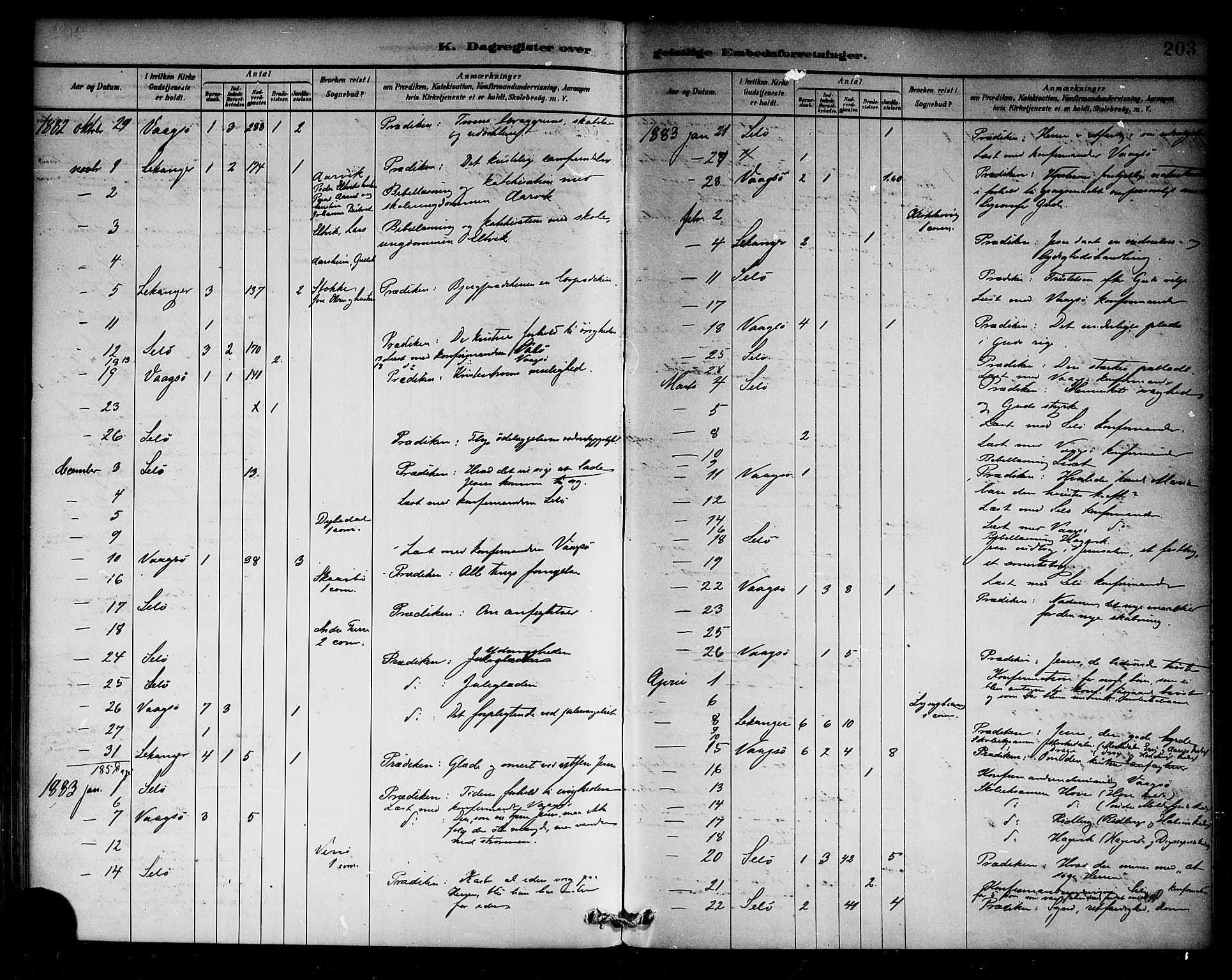 Selje sokneprestembete, SAB/A-99938/H/Ha/Haa/Haab: Parish register (official) no. B 1, 1881-1890, p. 203