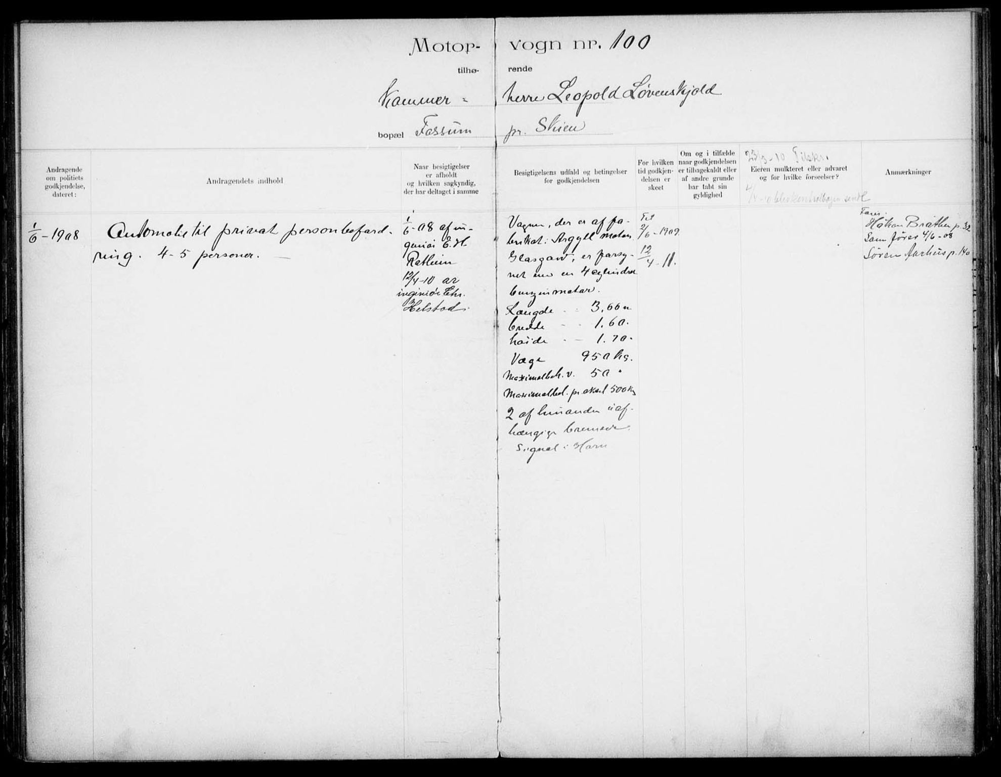 Vegdirektoratet, Bilavdelingen M, AV/RA-S-1663/F/Fa/L0001: Bilregisterprotokoll. Reg.nr. 1-199 og 300-310, 1899-1914