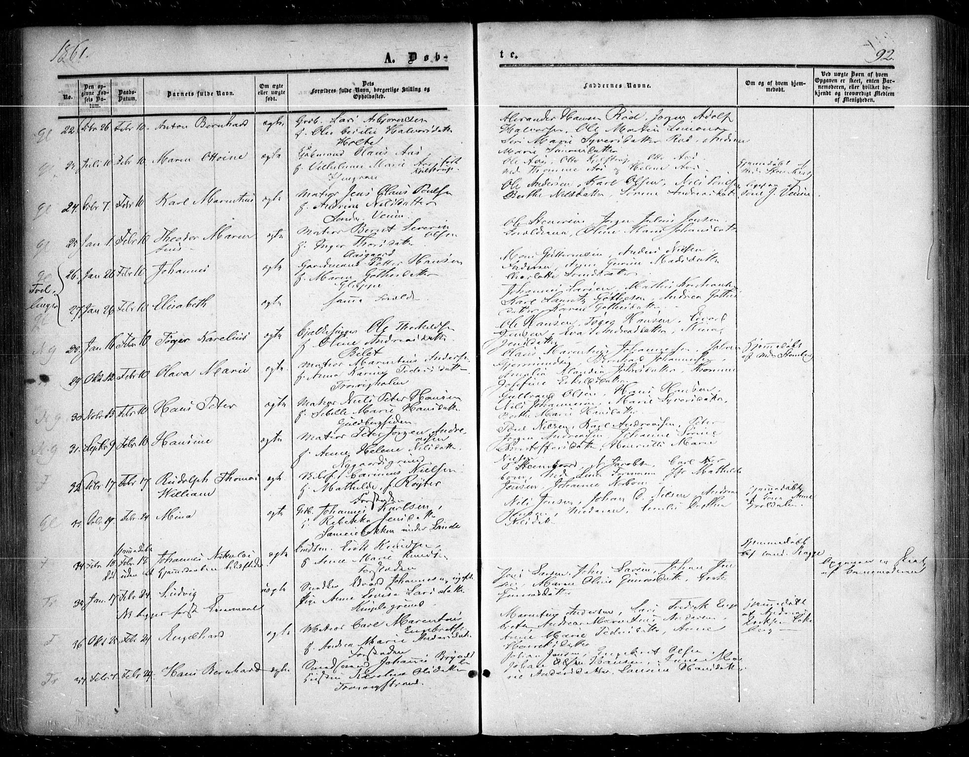 Glemmen prestekontor Kirkebøker, SAO/A-10908/F/Fa/L0007: Parish register (official) no. 7, 1853-1862, p. 92