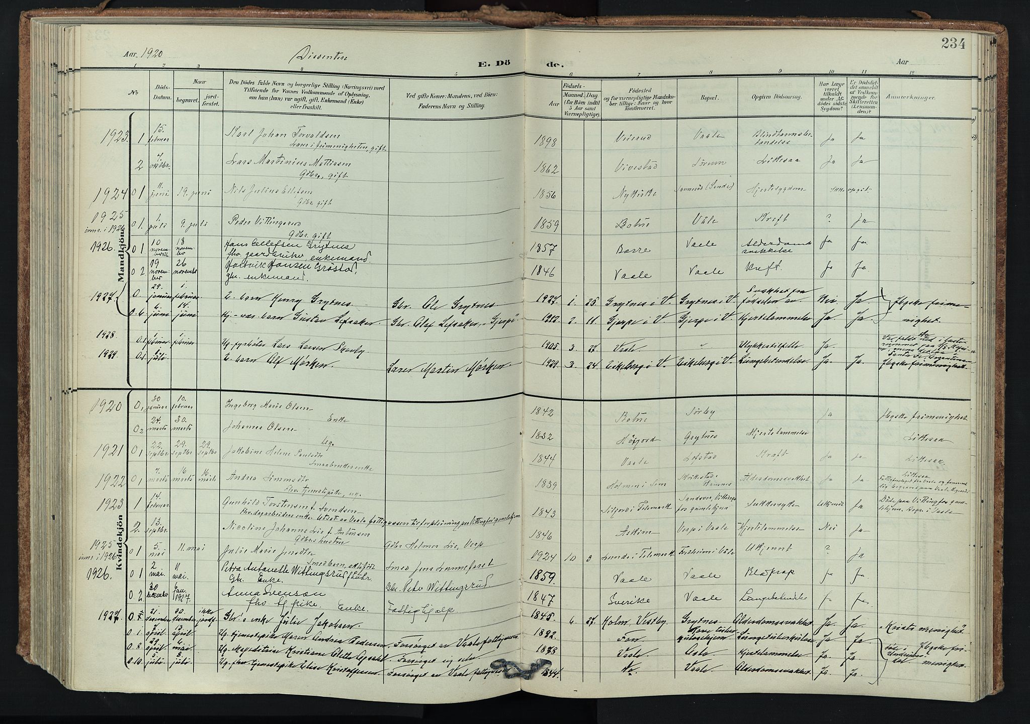Våle kirkebøker, SAKO/A-334/F/Fa/L0012: Parish register (official) no. I 12, 1907-1934, p. 234