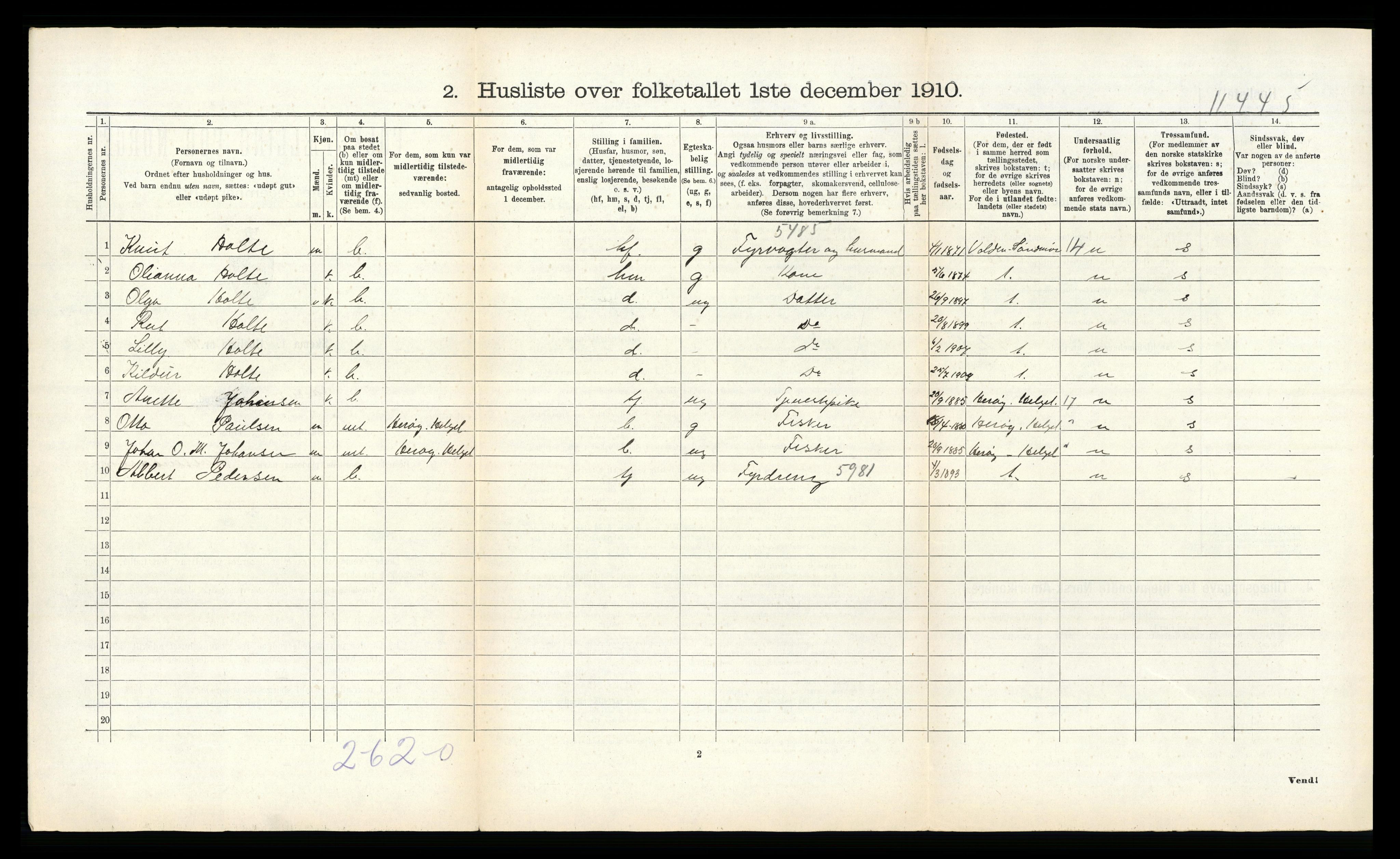 RA, 1910 census for Dønnes, 1910, p. 233