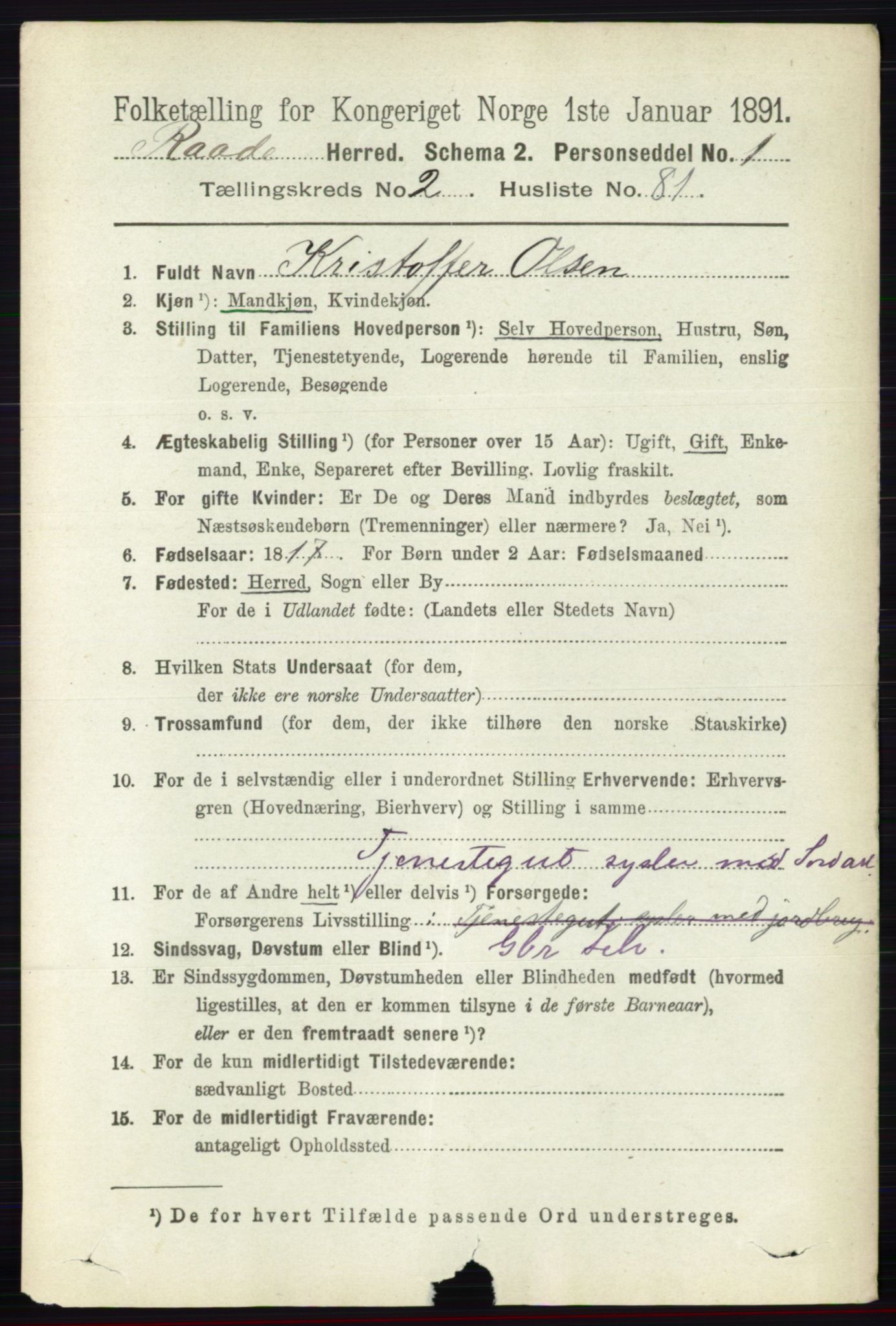 RA, 1891 census for 0135 Råde, 1891, p. 1089