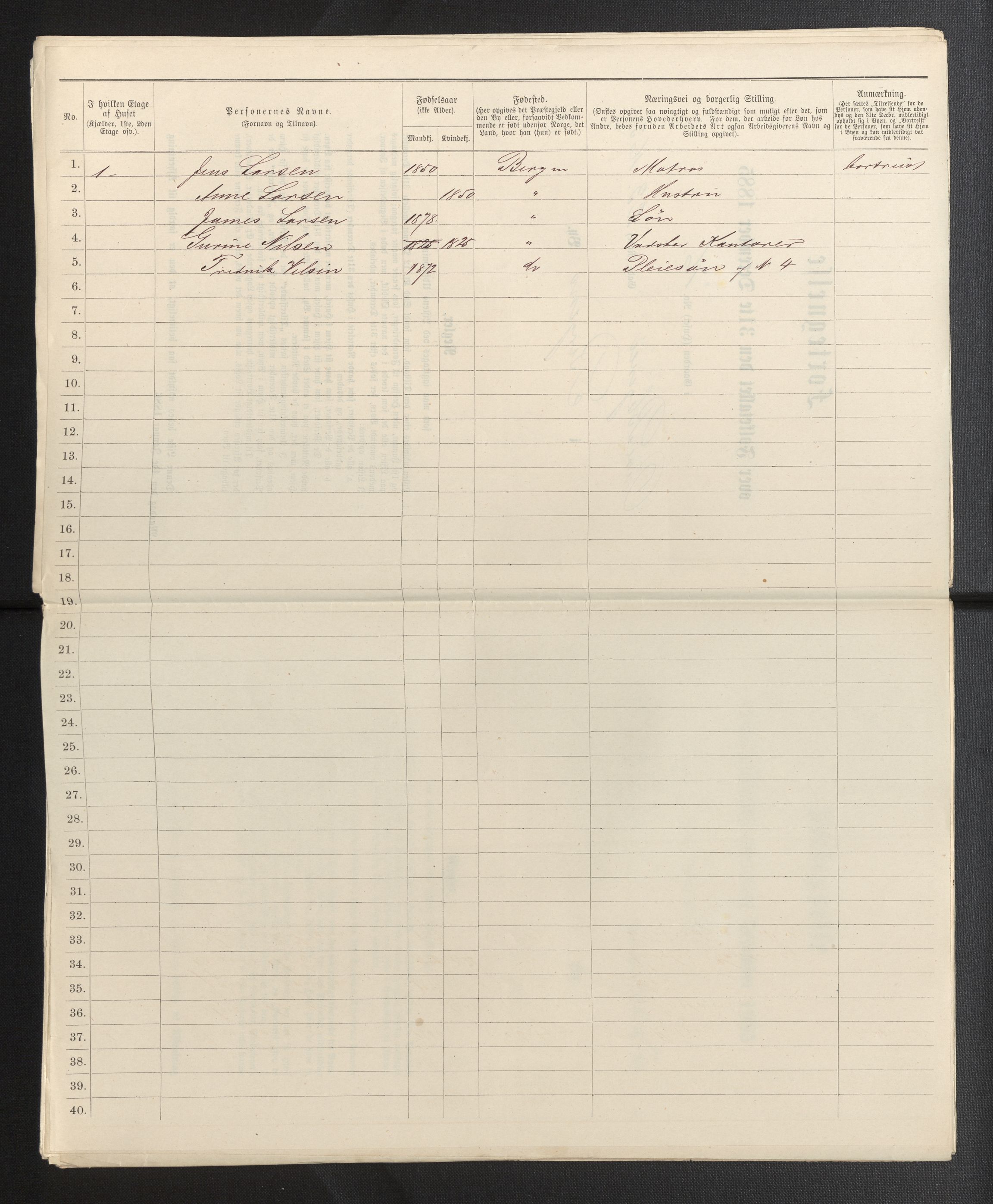 SAB, 1885 census for 1301 Bergen, 1885, p. 518