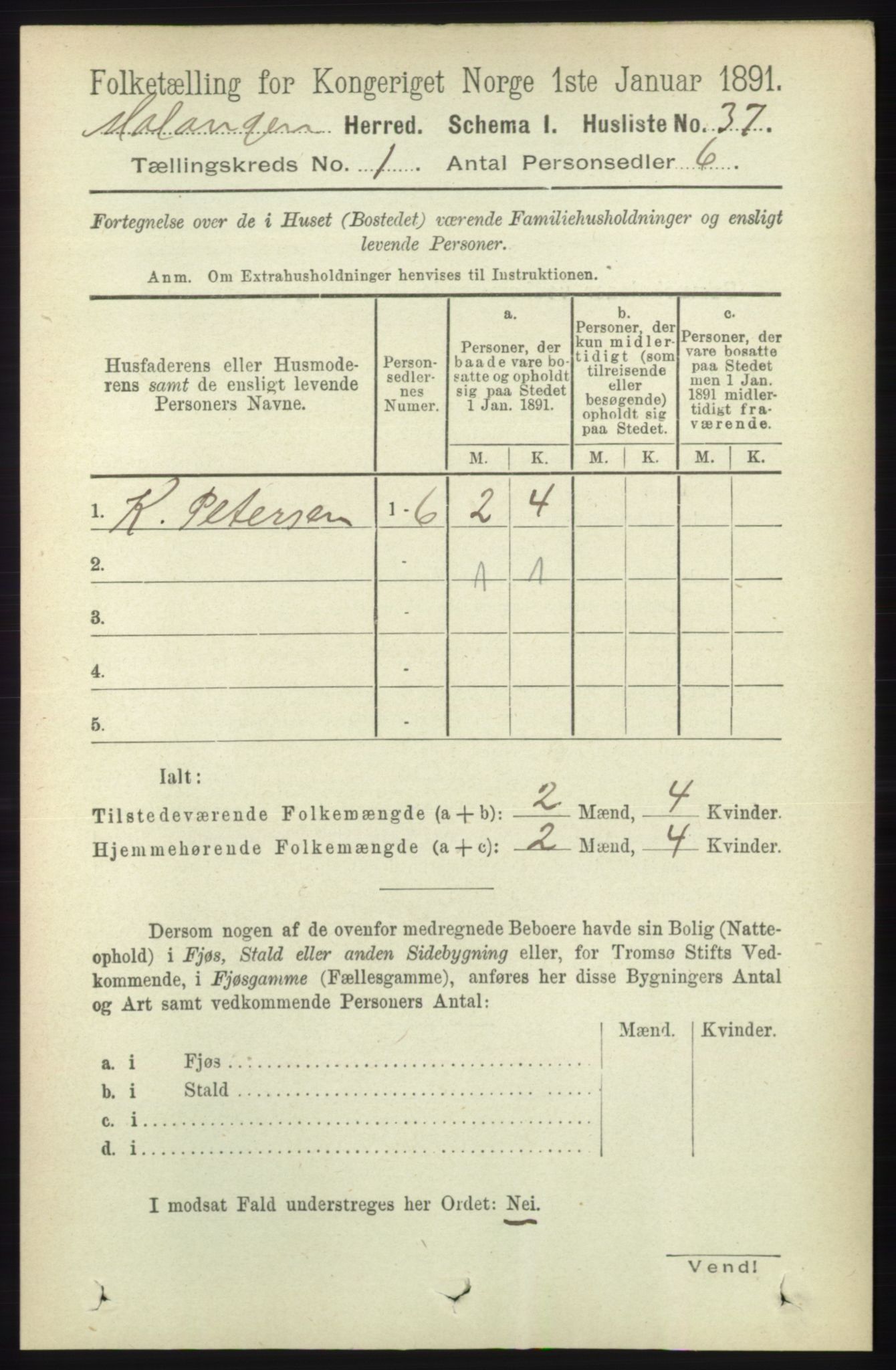 RA, 1891 census for 1932 Malangen, 1891, p. 52