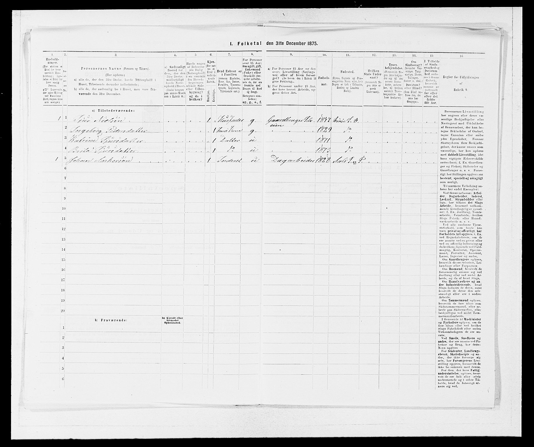 SAB, 1875 census for 1236P Vossestrand, 1875, p. 338