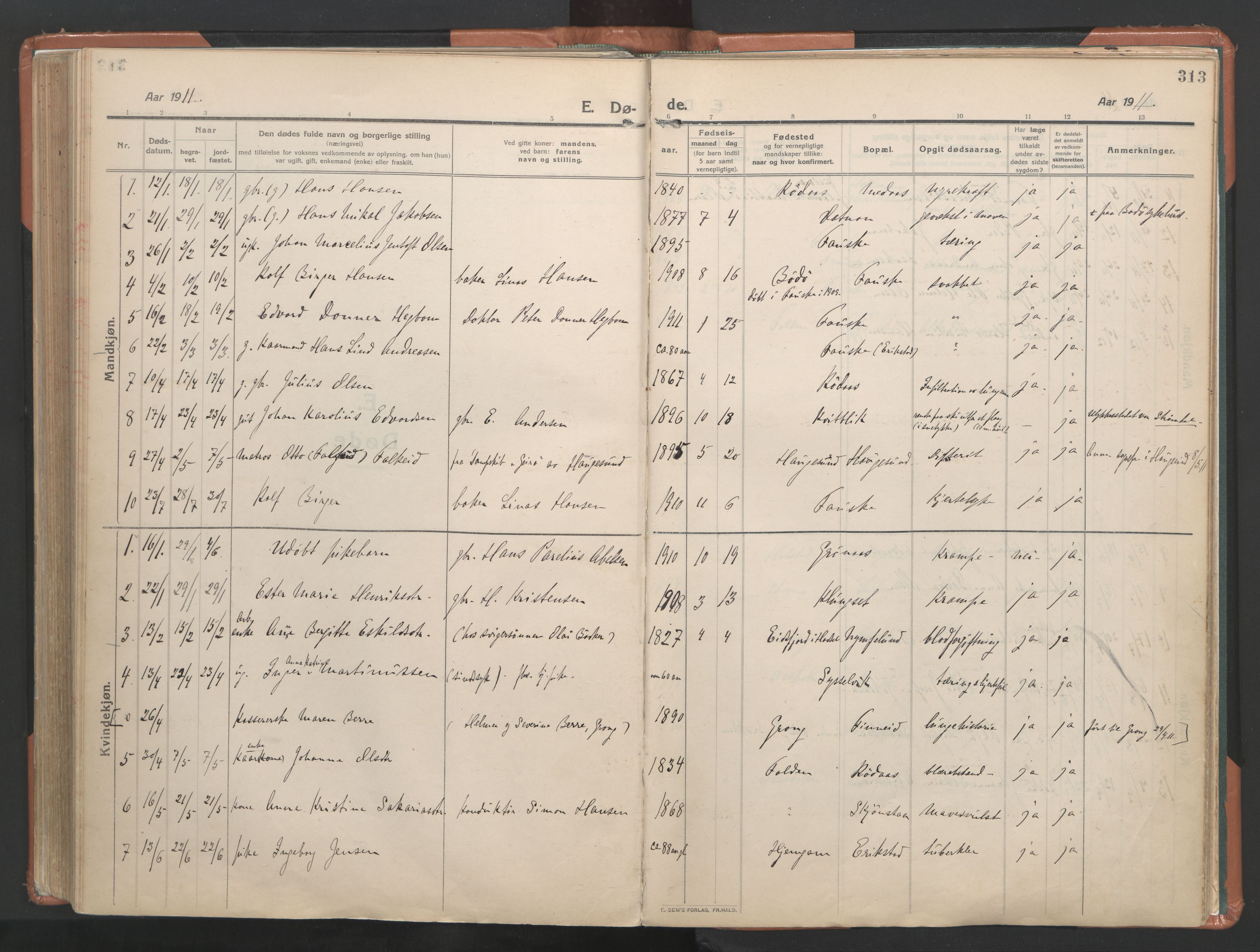 Ministerialprotokoller, klokkerbøker og fødselsregistre - Nordland, SAT/A-1459/849/L0698: Parish register (official) no. 849A09, 1911-1924, p. 313