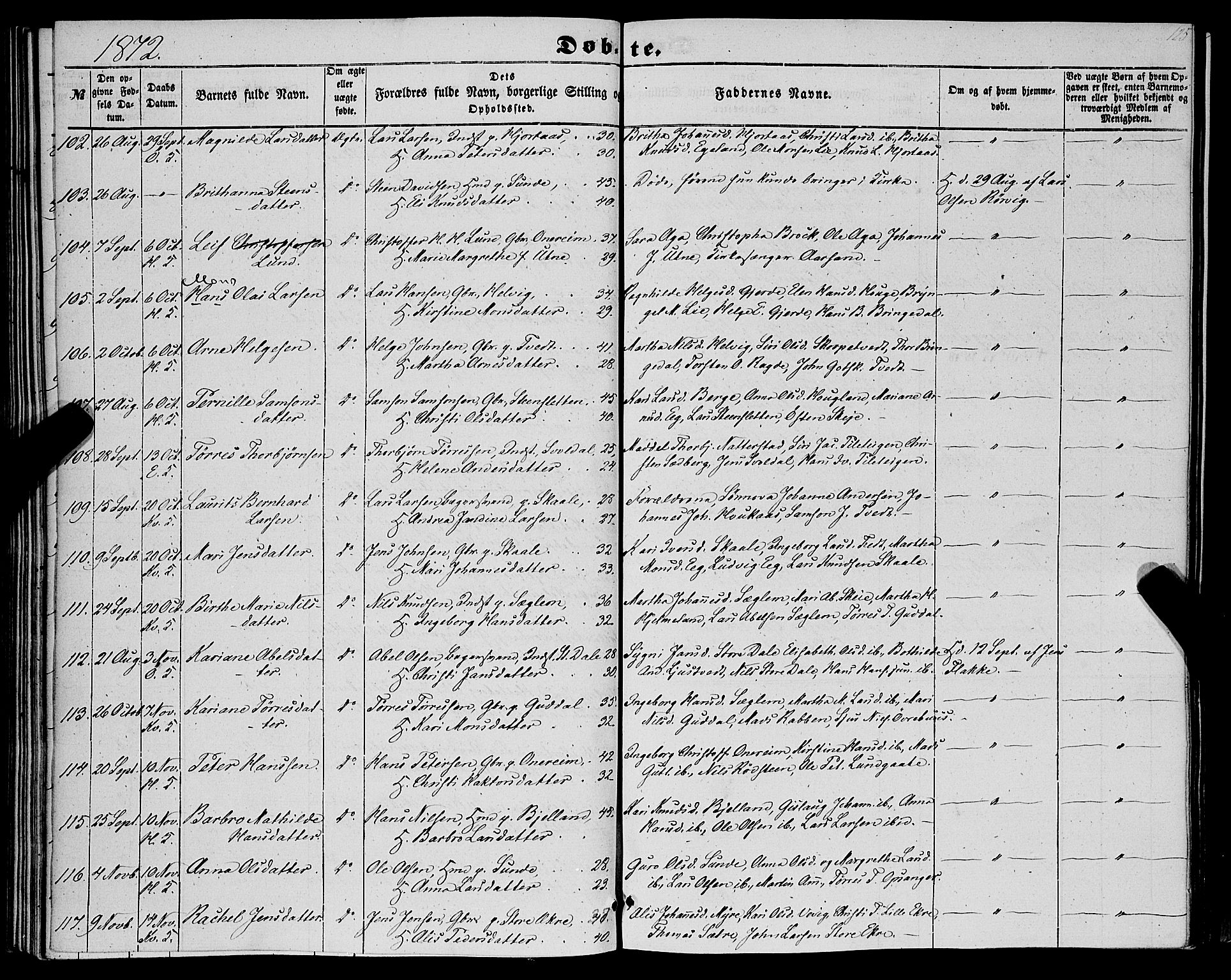 Kvinnherad sokneprestembete, SAB/A-76401/H/Haa: Parish register (official) no. A 8, 1854-1872, p. 125