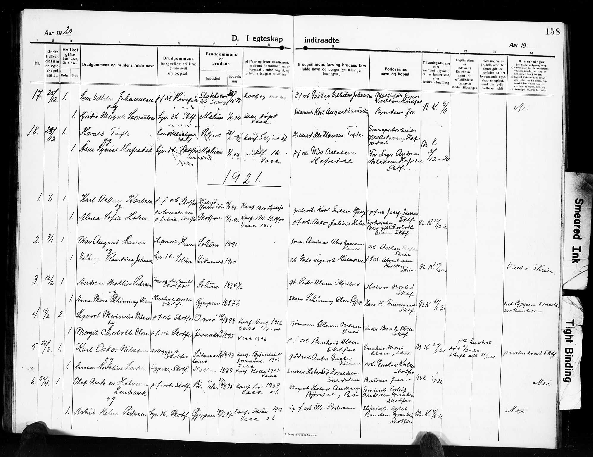 Solum kirkebøker, AV/SAKO-A-306/G/Gb/L0006: Parish register (copy) no. II 6, 1915-1927, p. 158