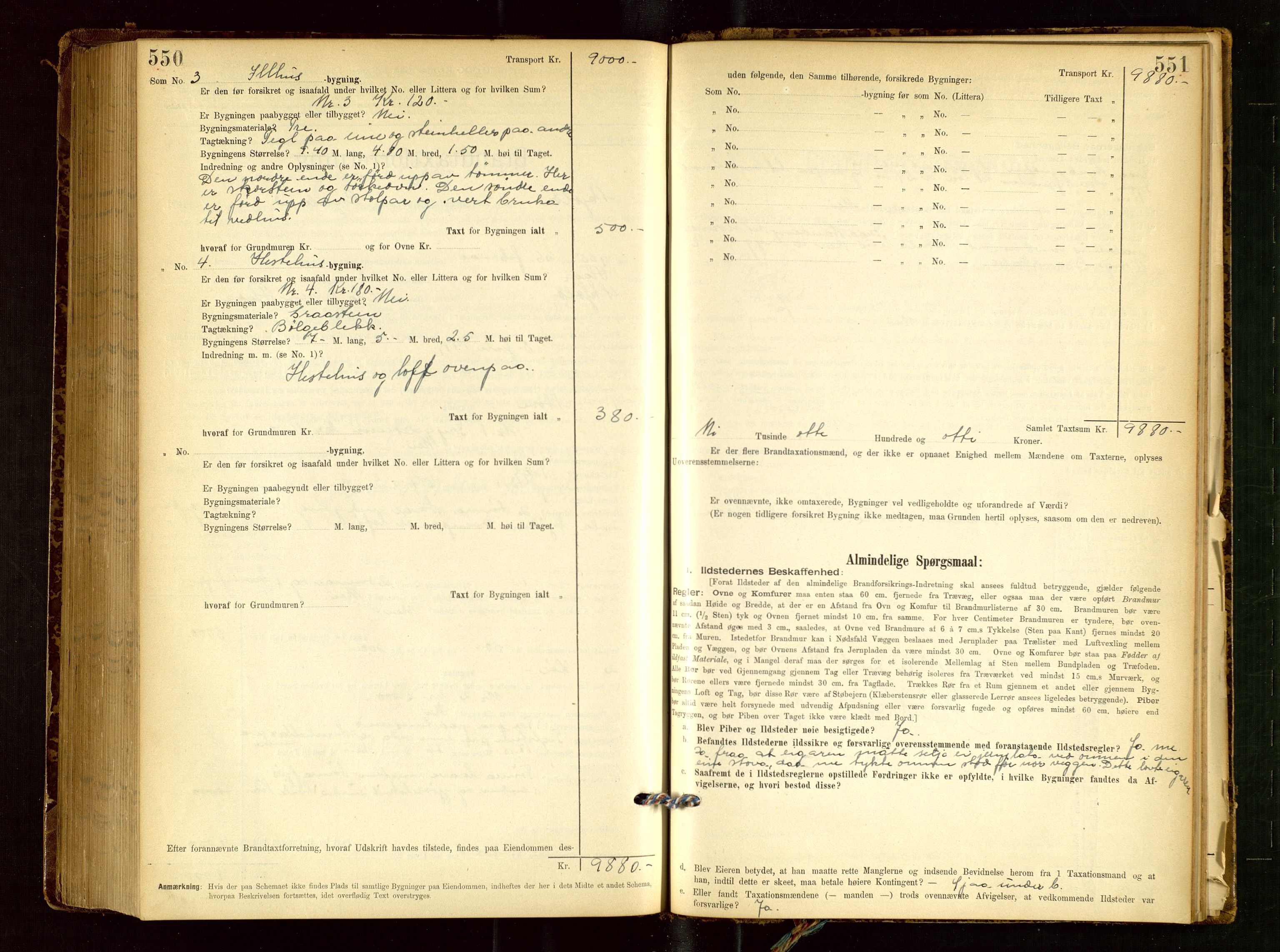 Skjold lensmannskontor, SAST/A-100182/Gob/L0001: "Brandtaxationsprotokol for Skjold Lensmandsdistrikt Ryfylke Fogderi", 1894-1939, p. 550-551