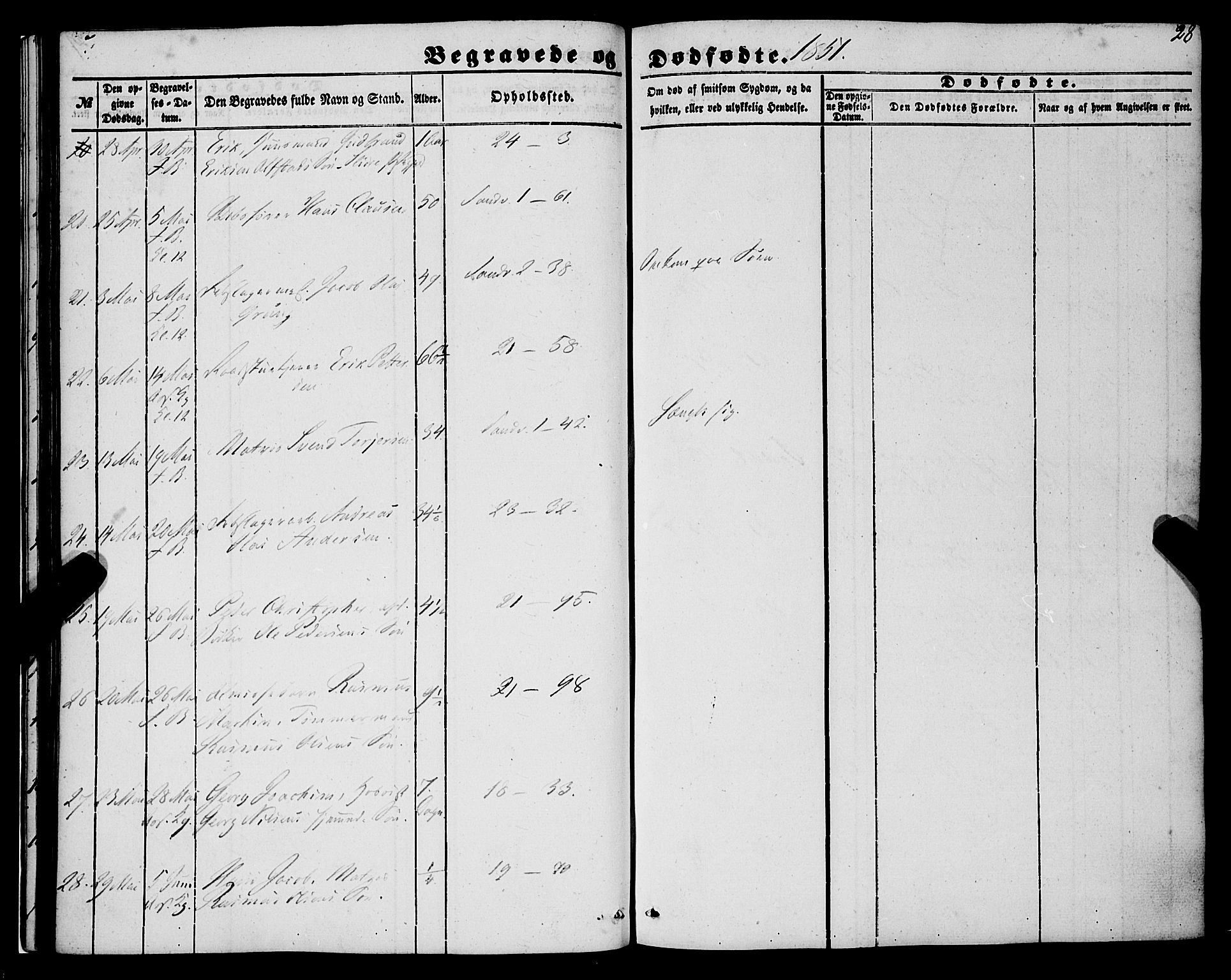 Korskirken sokneprestembete, SAB/A-76101/H/Haa: Parish register (official) no. E 2, 1848-1862, p. 28