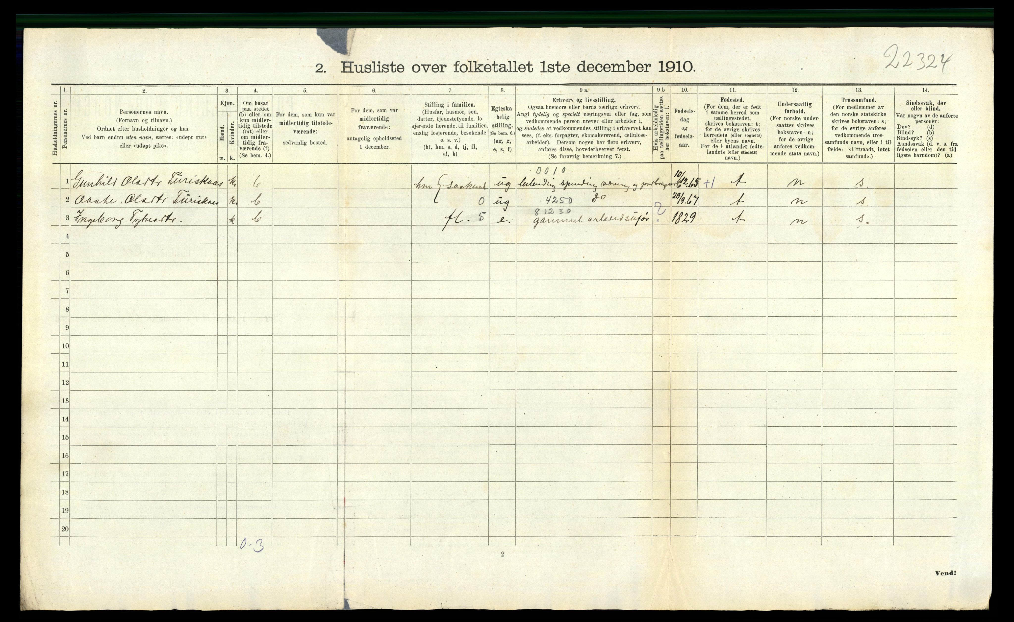 RA, 1910 census for Lunde, 1910, p. 655