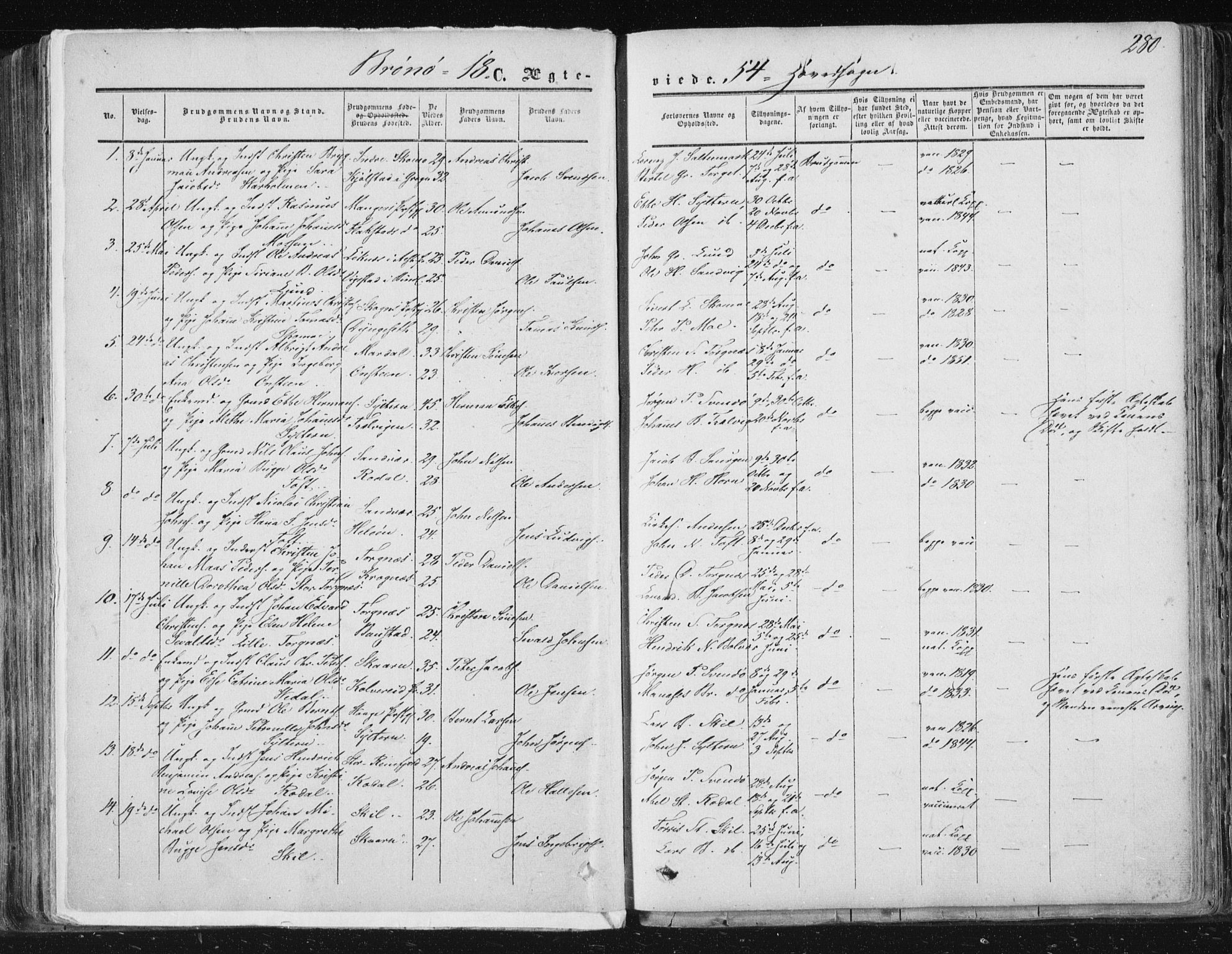 Ministerialprotokoller, klokkerbøker og fødselsregistre - Nordland, SAT/A-1459/813/L0198: Parish register (official) no. 813A08, 1834-1874, p. 280