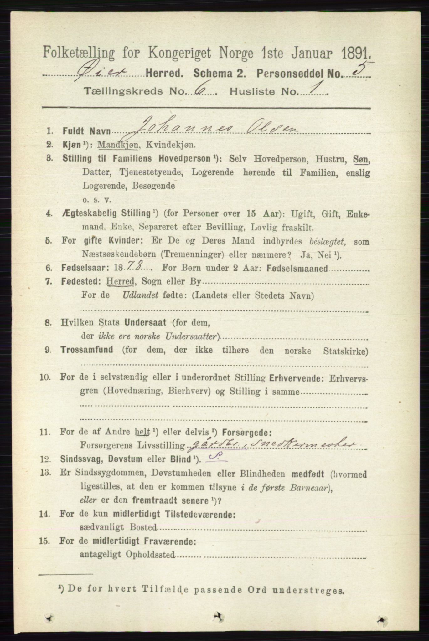 RA, 1891 census for 0521 Øyer, 1891, p. 2023