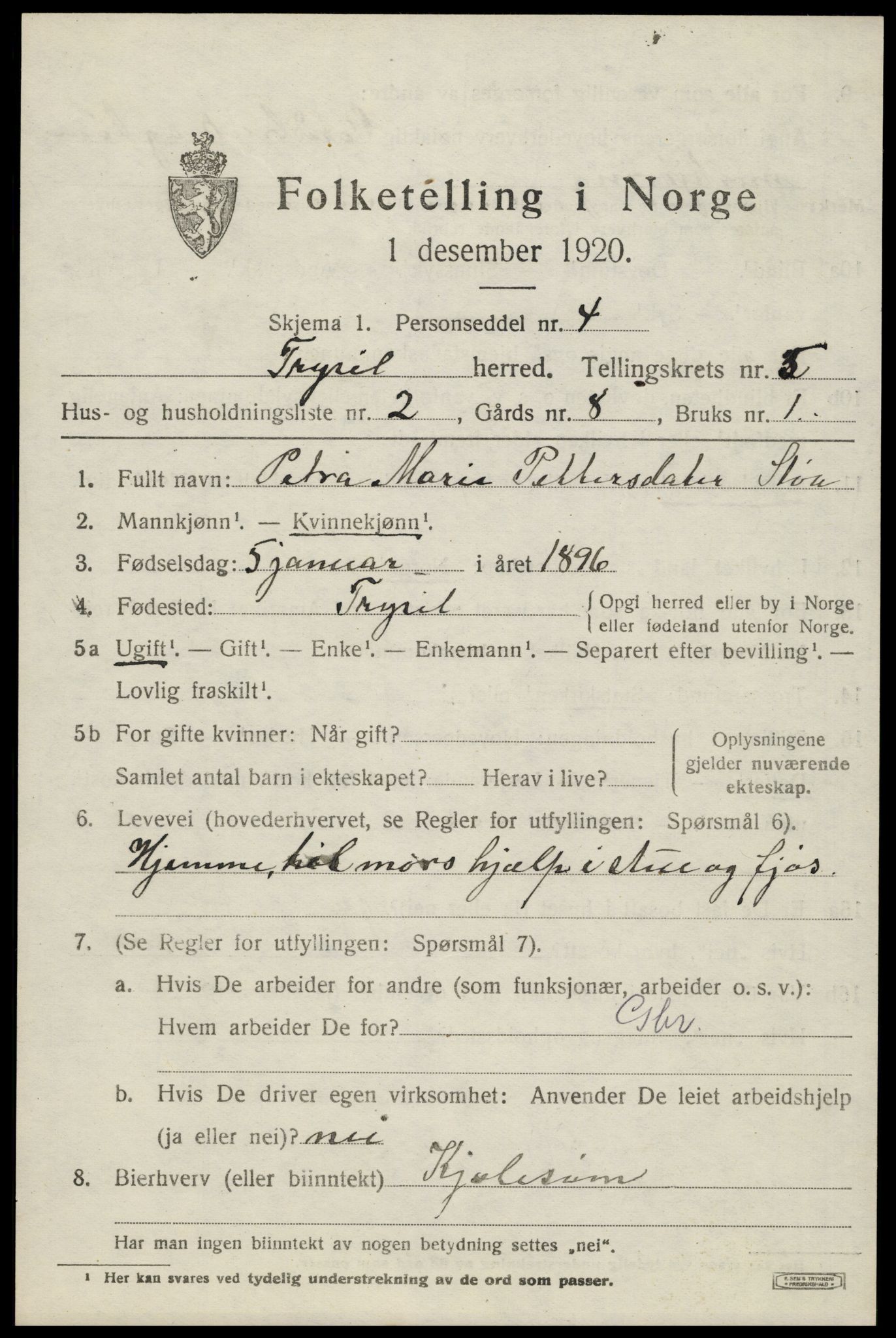 SAH, 1920 census for Trysil, 1920, p. 4329