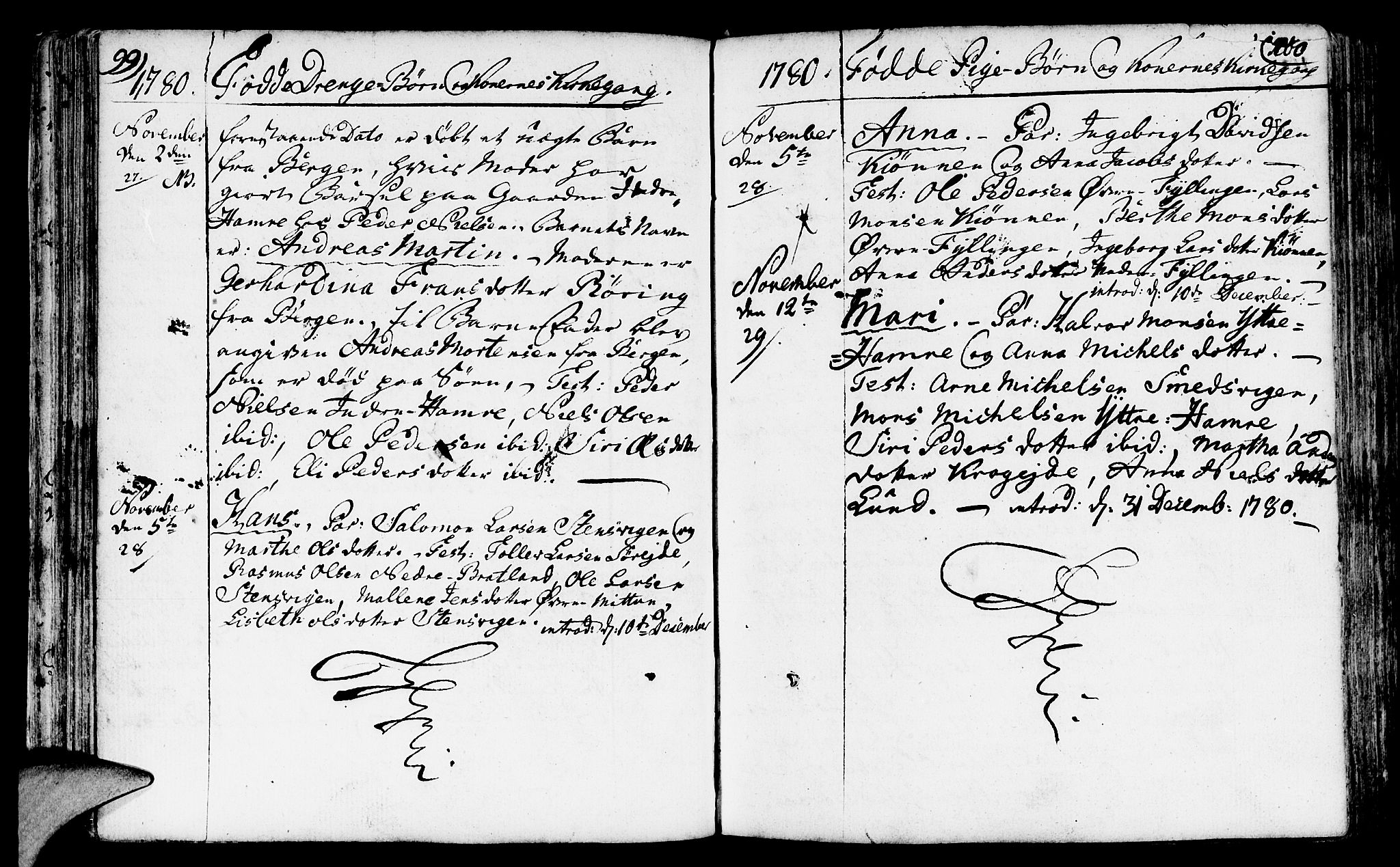 Fana Sokneprestembete, AV/SAB-A-75101/H/Haa/Haaa/L0005: Parish register (official) no. A 5, 1773-1799, p. 99-100