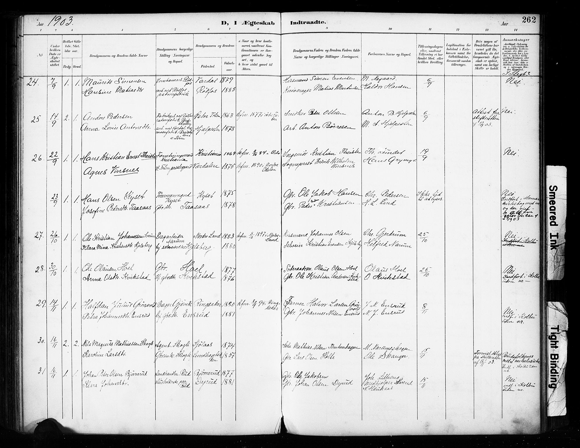 Vestre Toten prestekontor, SAH/PREST-108/H/Ha/Haa/L0011: Parish register (official) no. 11, 1895-1906, p. 262