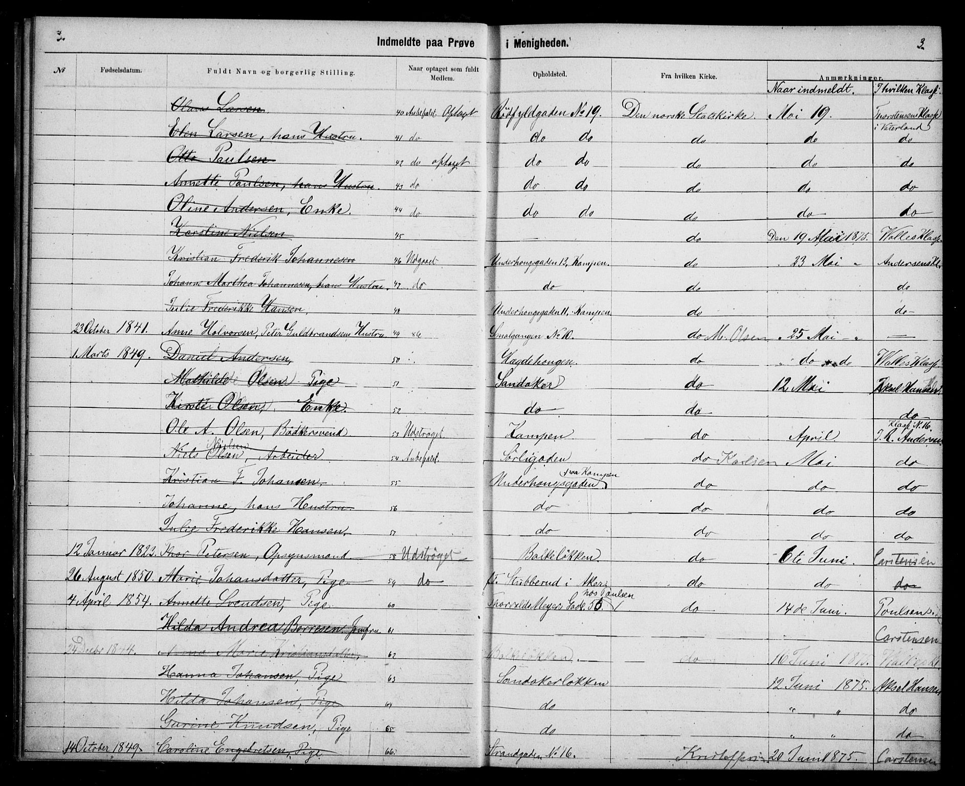 Første Metodistkirke Oslo -  menighetsprotokoller, AV/SAO-PAO-0067/F/L0003: Dissenter register no. 3, 1872-1877, p. 3