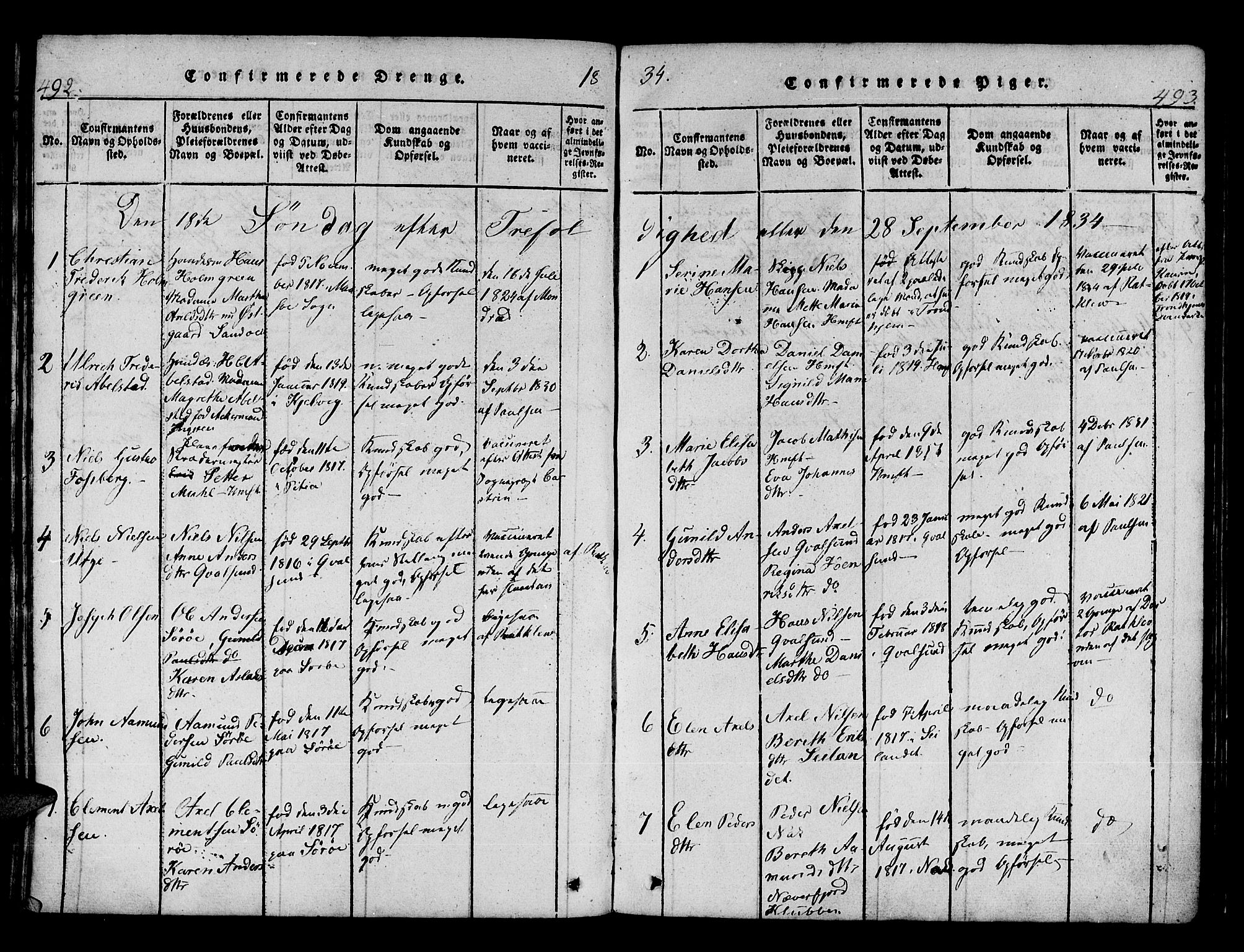 Hammerfest sokneprestkontor, SATØ/S-1347/H/Ha/L0003.kirke: Parish register (official) no. 3, 1821-1842, p. 492-493