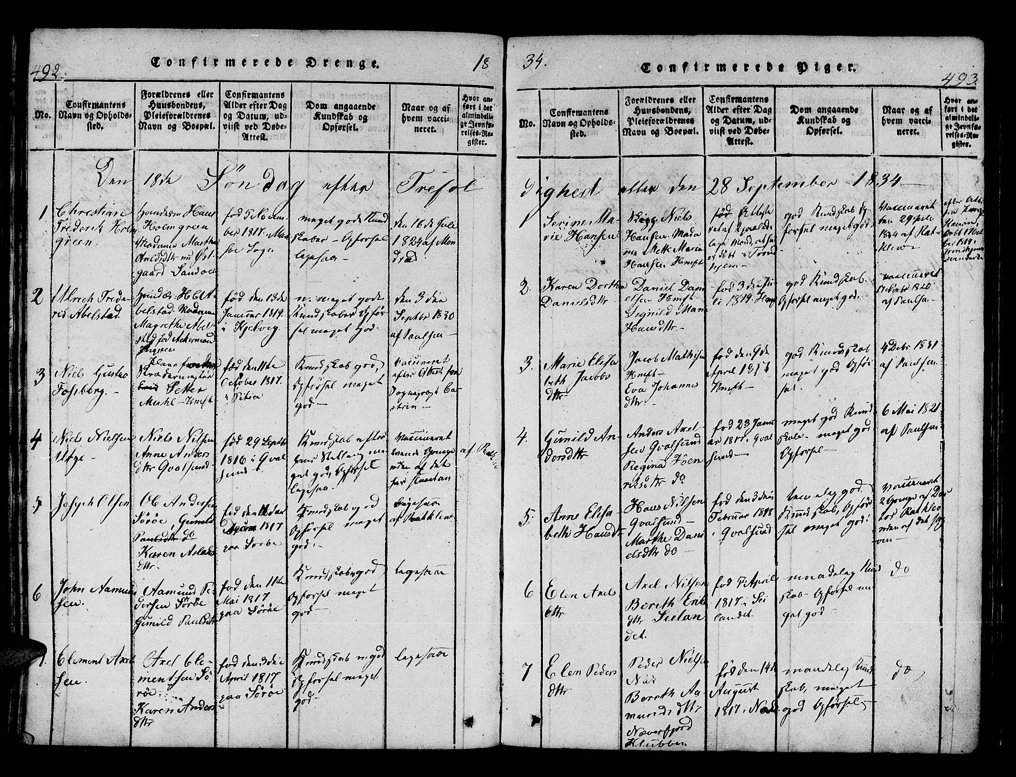 Hammerfest sokneprestkontor, AV/SATØ-S-1347/H/Ha/L0003.kirke: Parish register (official) no. 3, 1821-1842, p. 492-493