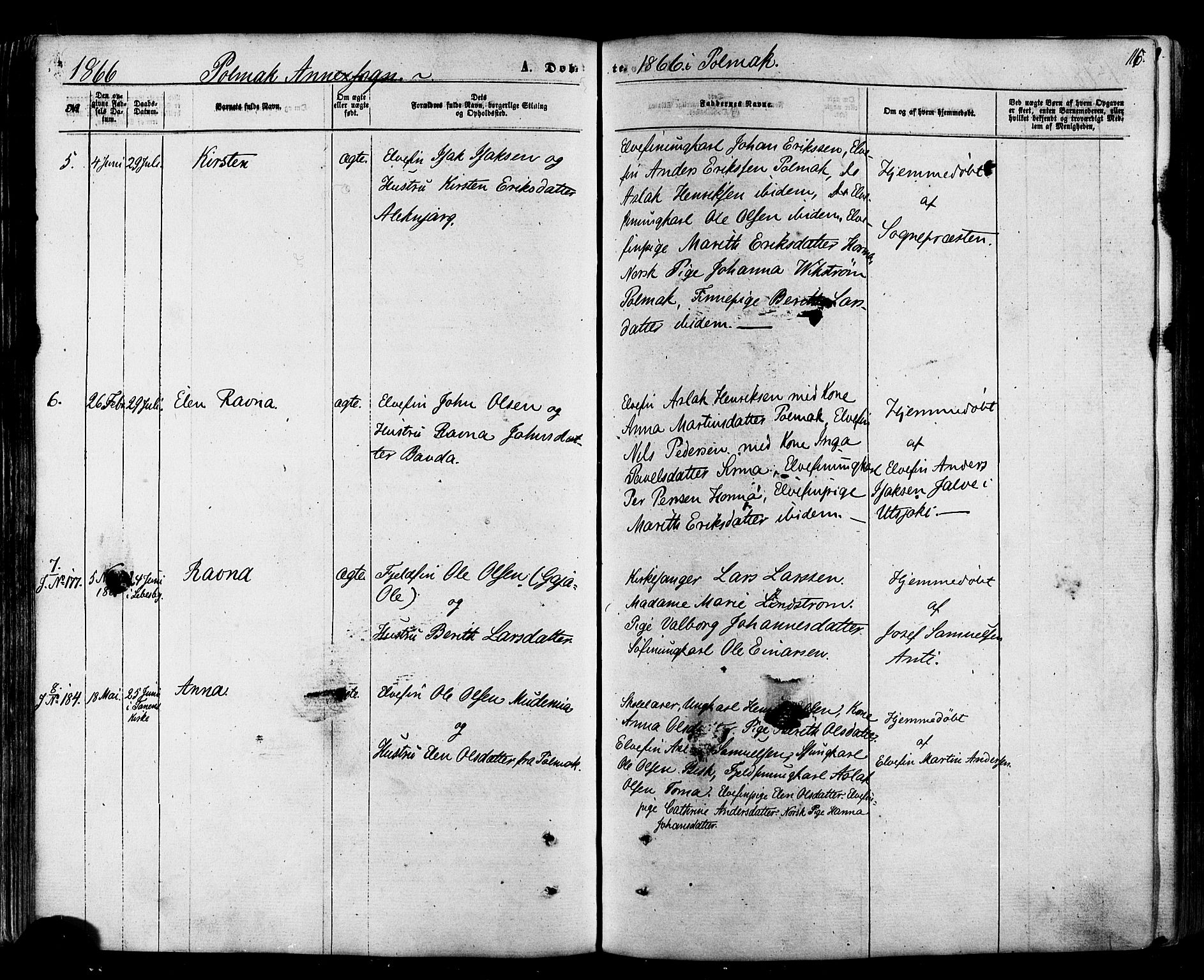 Nesseby sokneprestkontor, SATØ/S-1330/H/Ha/L0003kirke: Parish register (official) no. 3 /2, 1866-1876, p. 116