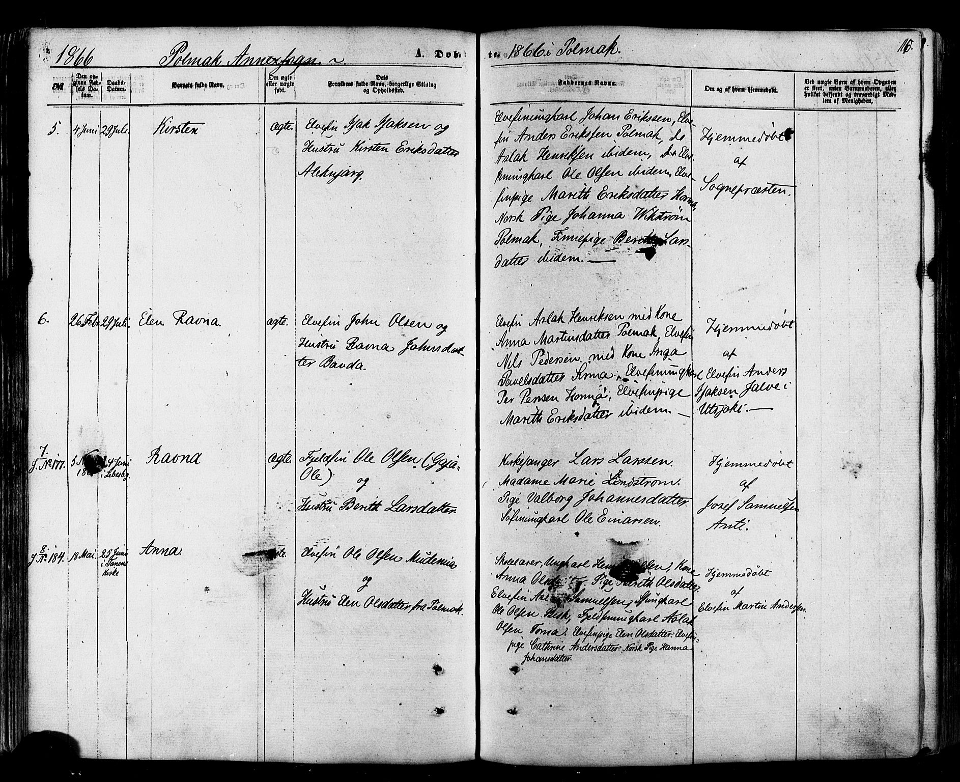 Nesseby sokneprestkontor, AV/SATØ-S-1330/H/Ha/L0003kirke: Parish register (official) no. 3 /2, 1866-1876, p. 116