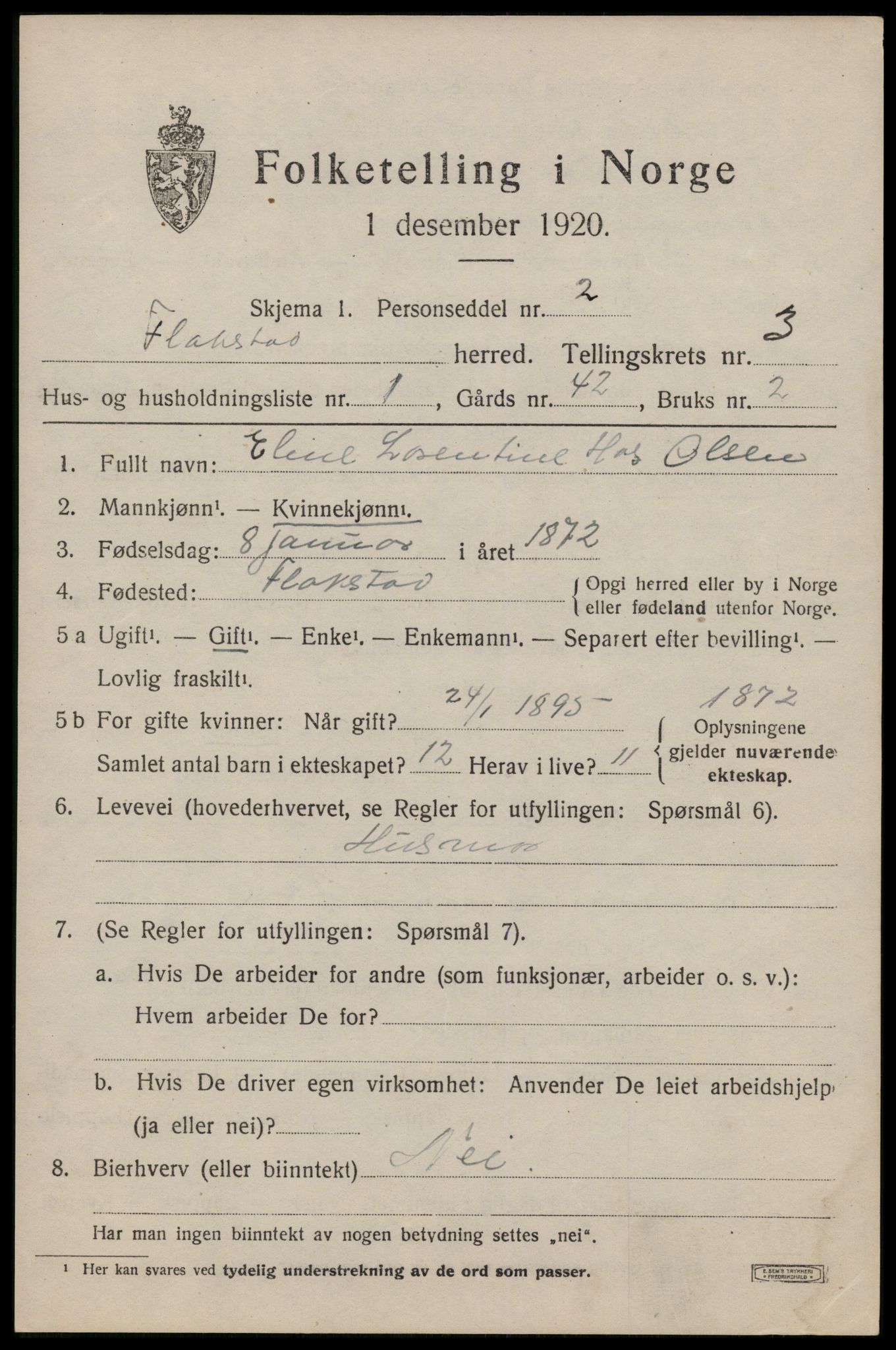 SAT, 1920 census for Flakstad, 1920, p. 2145