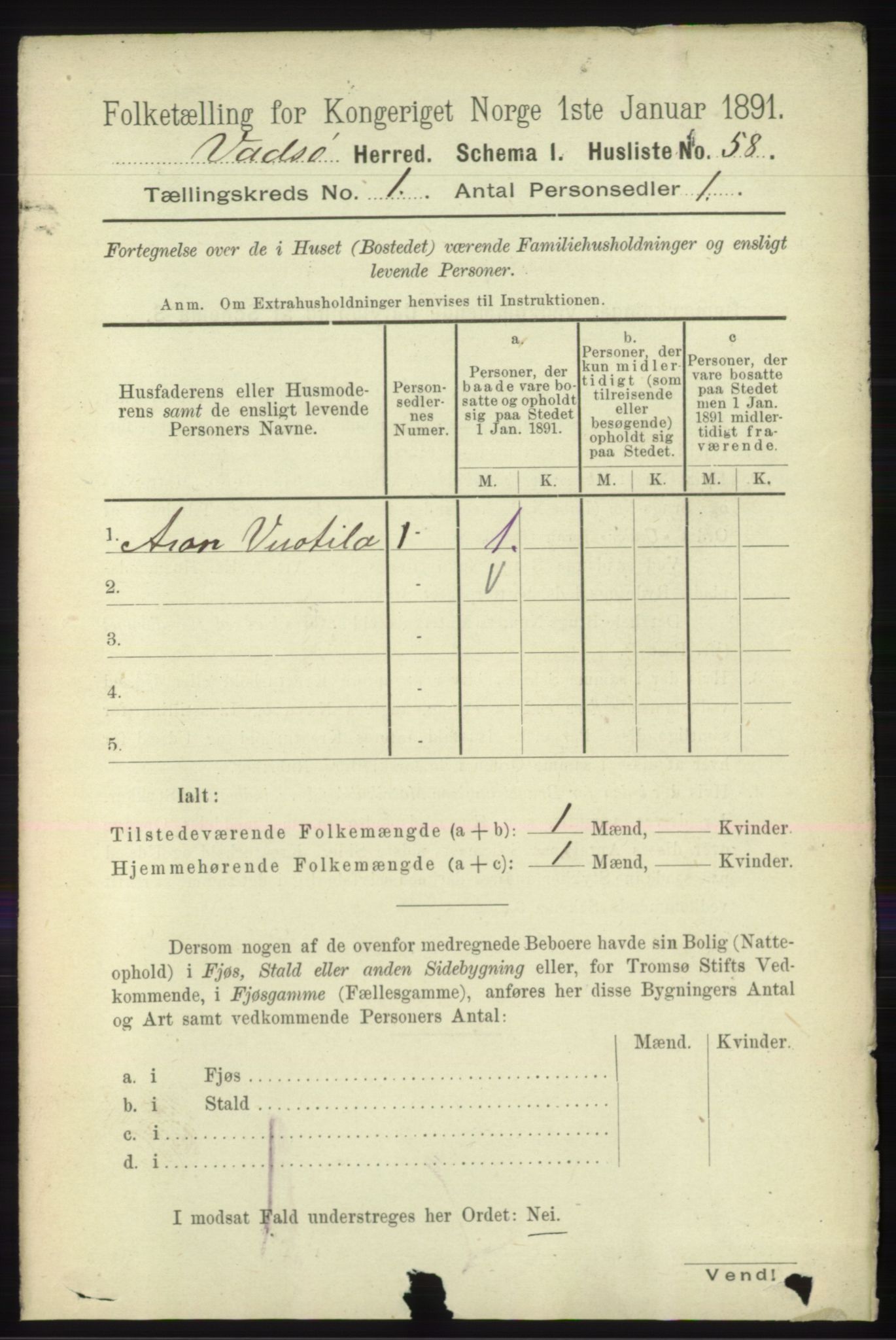 RA, 1891 census for 2029 Vadsø, 1891, p. 71