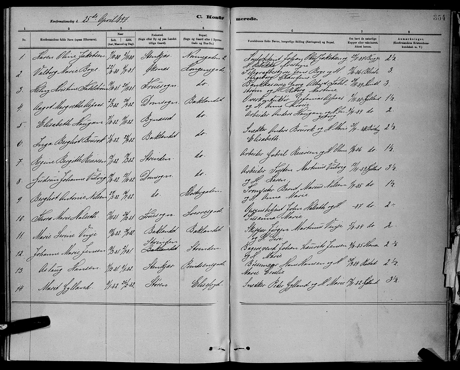 Ministerialprotokoller, klokkerbøker og fødselsregistre - Sør-Trøndelag, AV/SAT-A-1456/601/L0092: Parish register (copy) no. 601C10, 1884-1897, p. 354