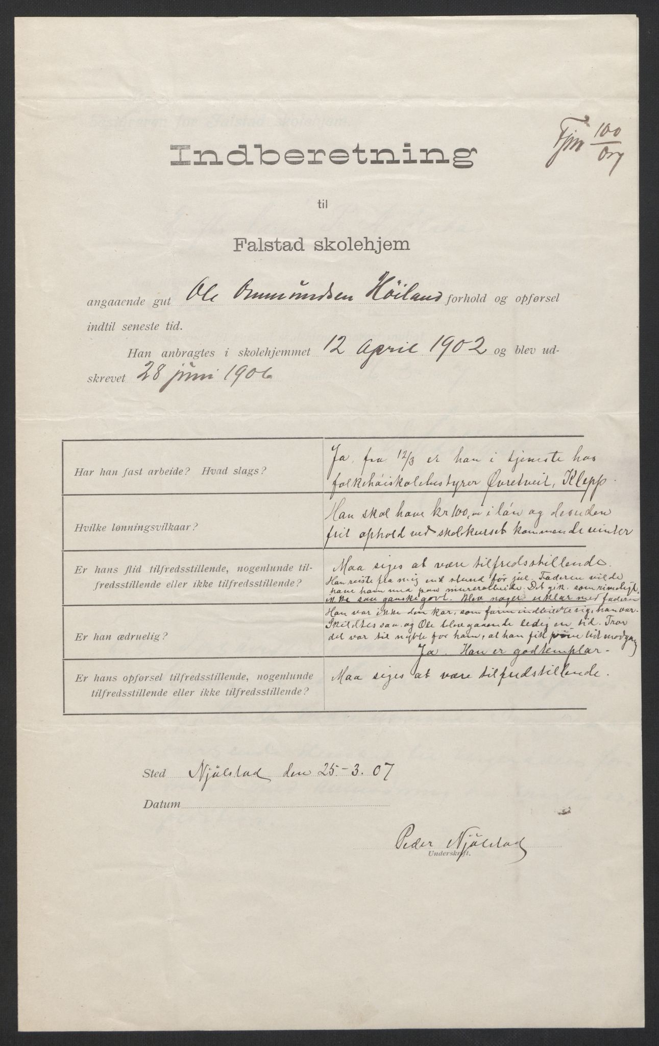 Falstad skolehjem, AV/RA-S-1676/E/Eb/L0004: Elevmapper løpenr. 81-98, 1901-1909, p. 124