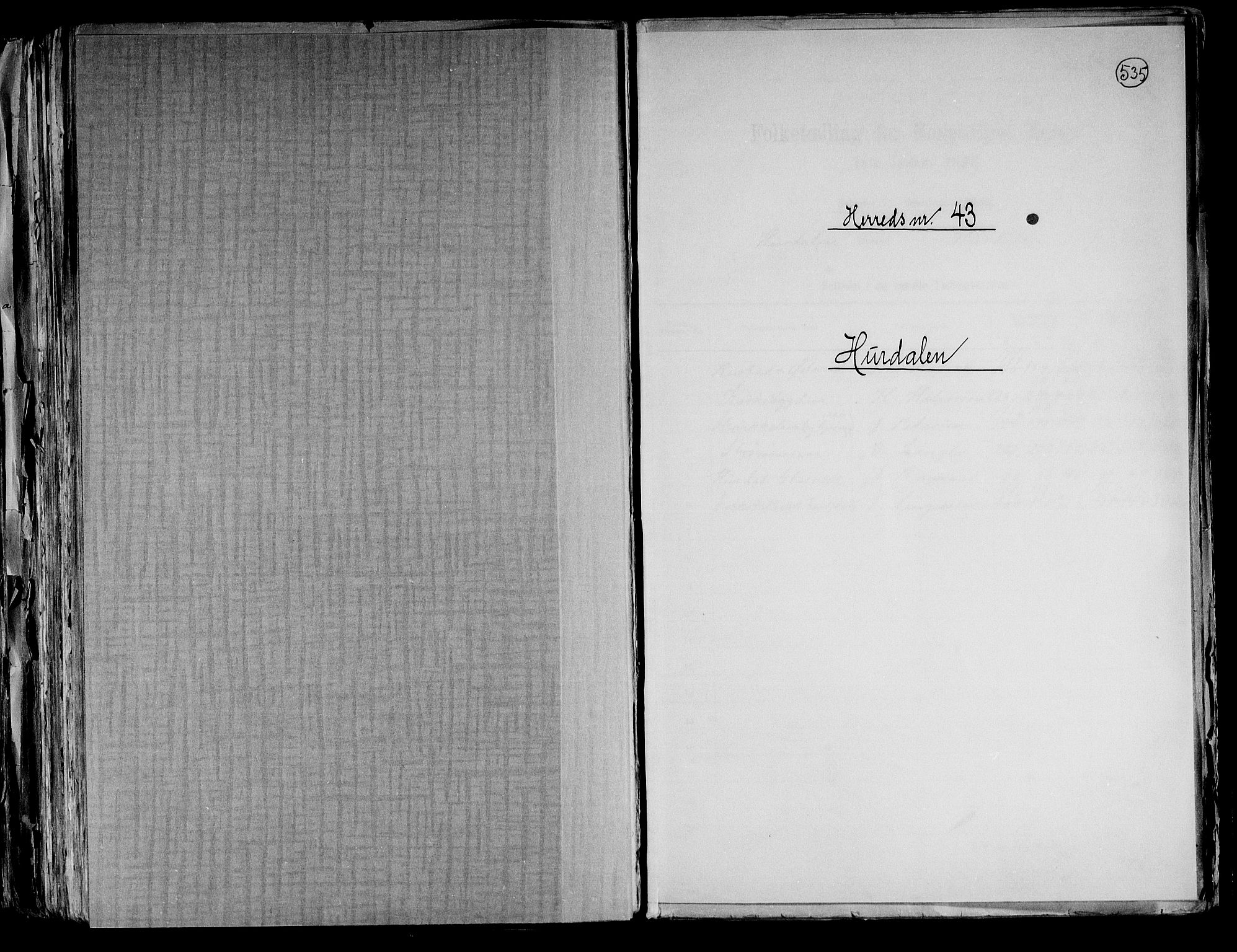 RA, 1891 census for 0239 Hurdal, 1891, p. 1
