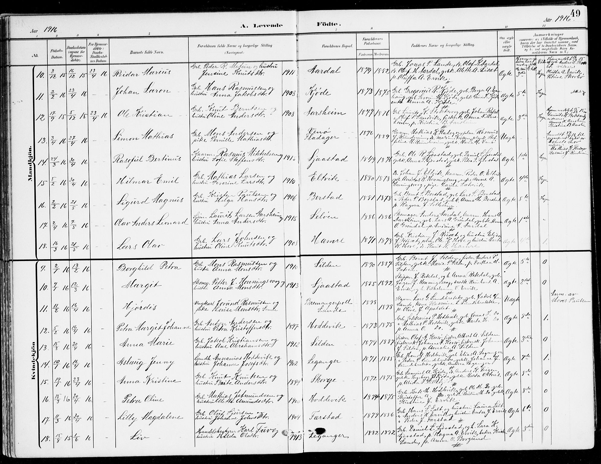 Selje sokneprestembete, AV/SAB-A-99938/H/Ha/Haa/Haab: Parish register (official) no. B 3, 1908-1923, p. 49