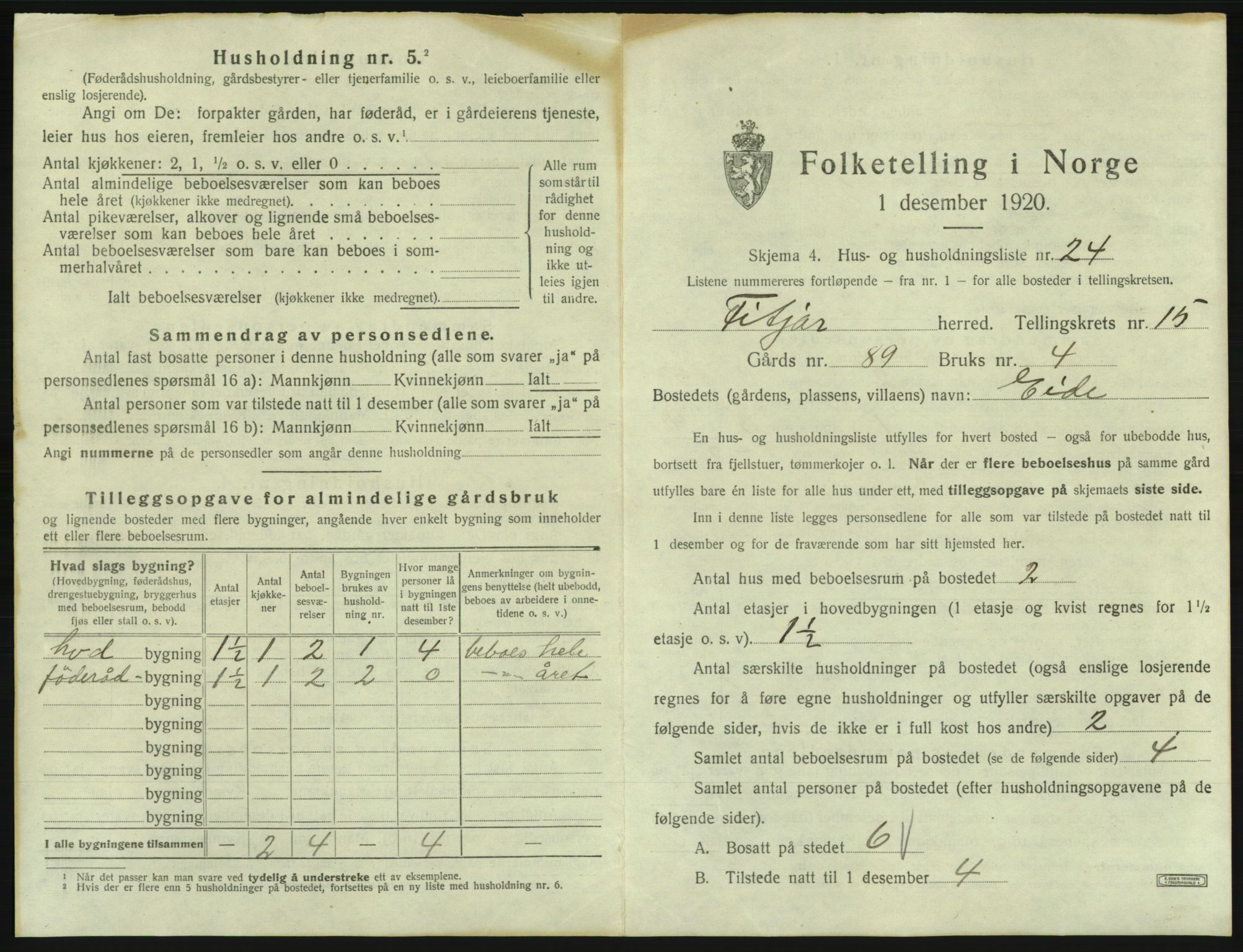 SAB, 1920 census for Fitjar, 1920, p. 942