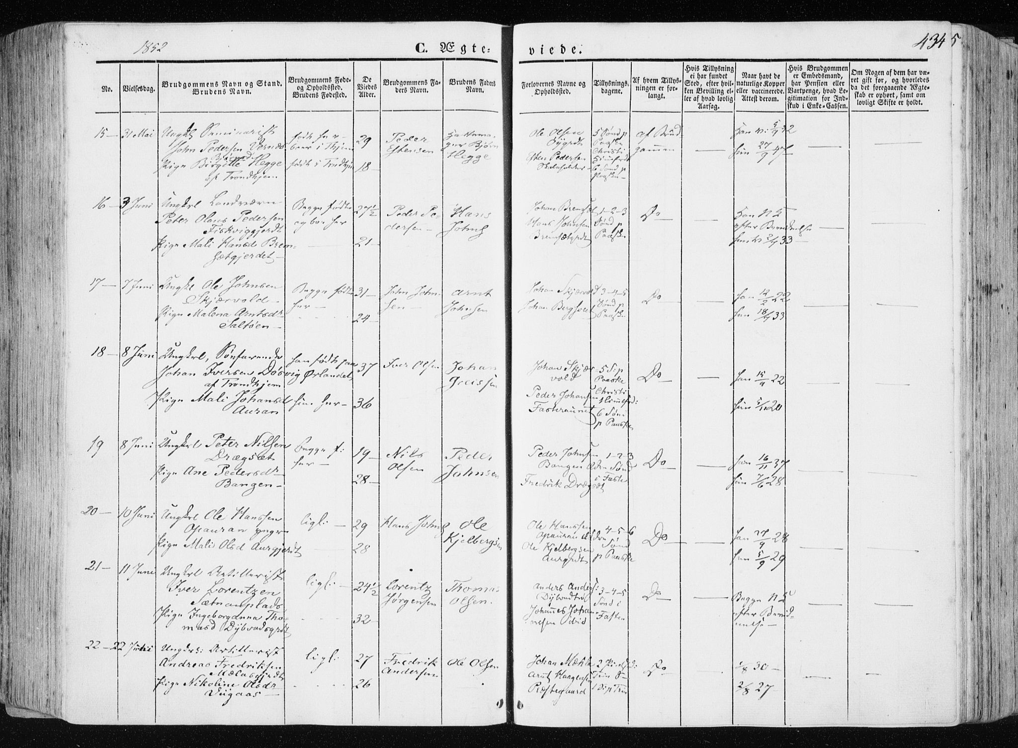 Ministerialprotokoller, klokkerbøker og fødselsregistre - Nord-Trøndelag, AV/SAT-A-1458/709/L0074: Parish register (official) no. 709A14, 1845-1858, p. 434