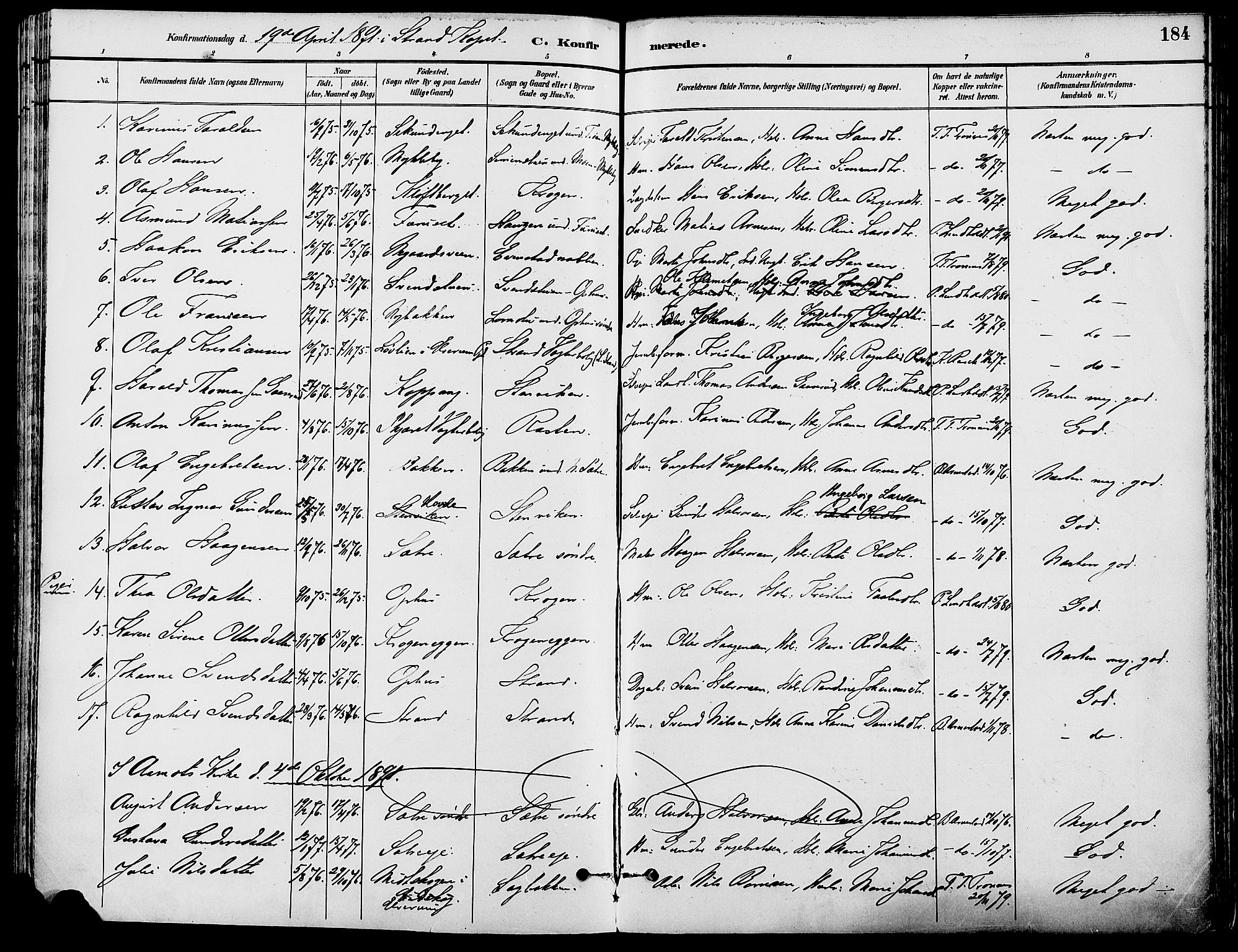 Stor-Elvdal prestekontor, SAH/PREST-052/H/Ha/Haa/L0002: Parish register (official) no. 2, 1882-1907, p. 184