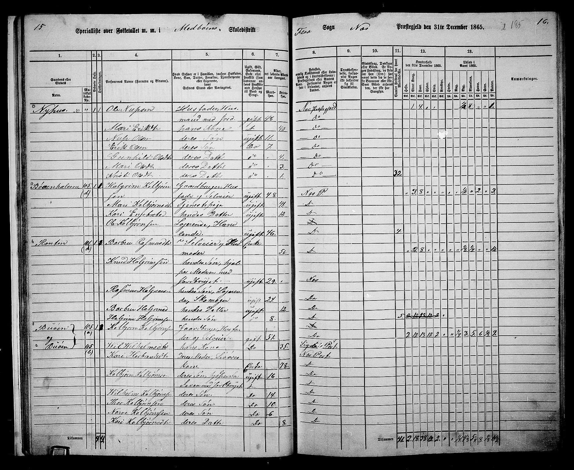 RA, 1865 census for Nes, 1865, p. 24