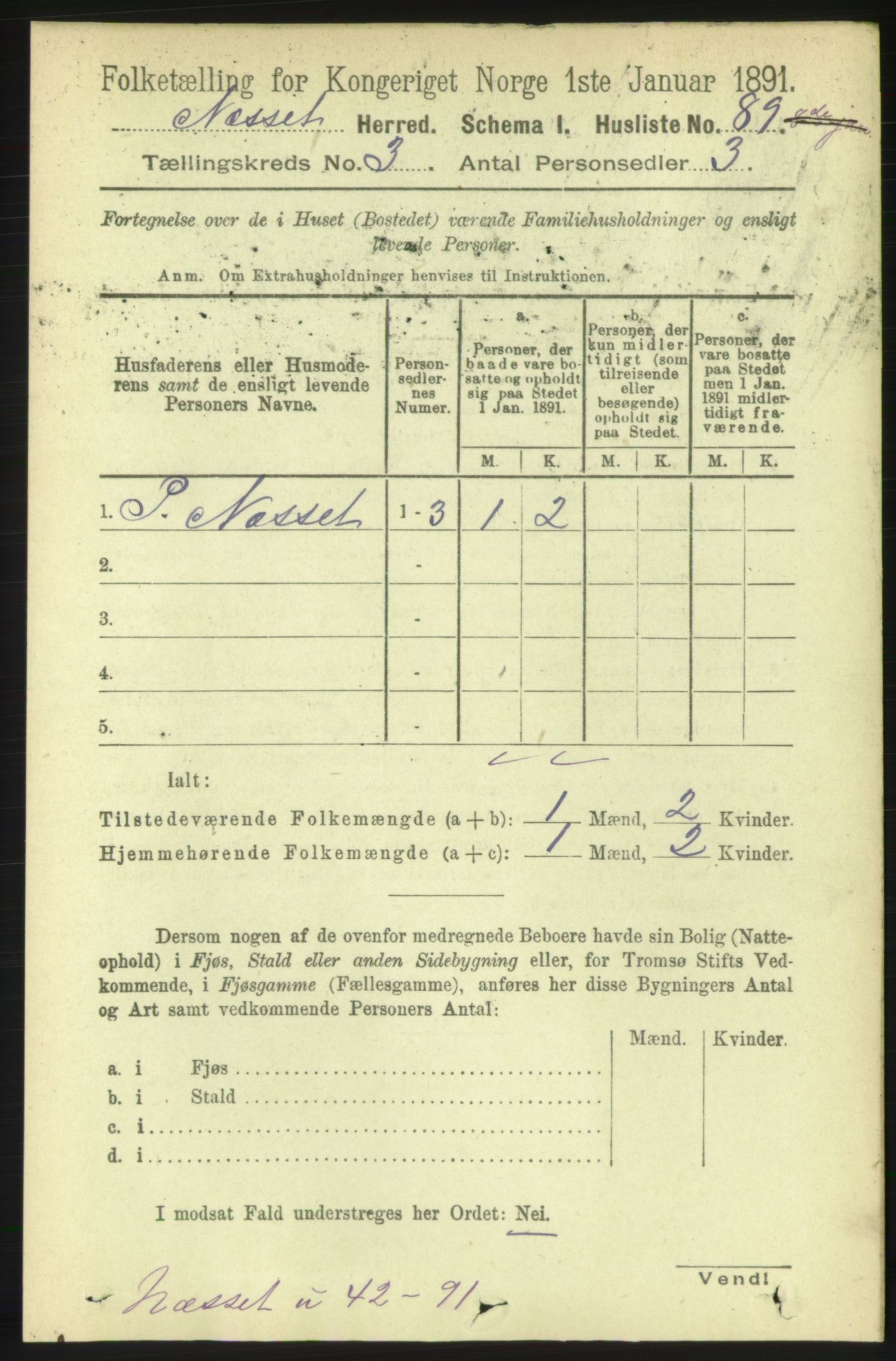 RA, 1891 census for 1543 Nesset, 1891, p. 1126