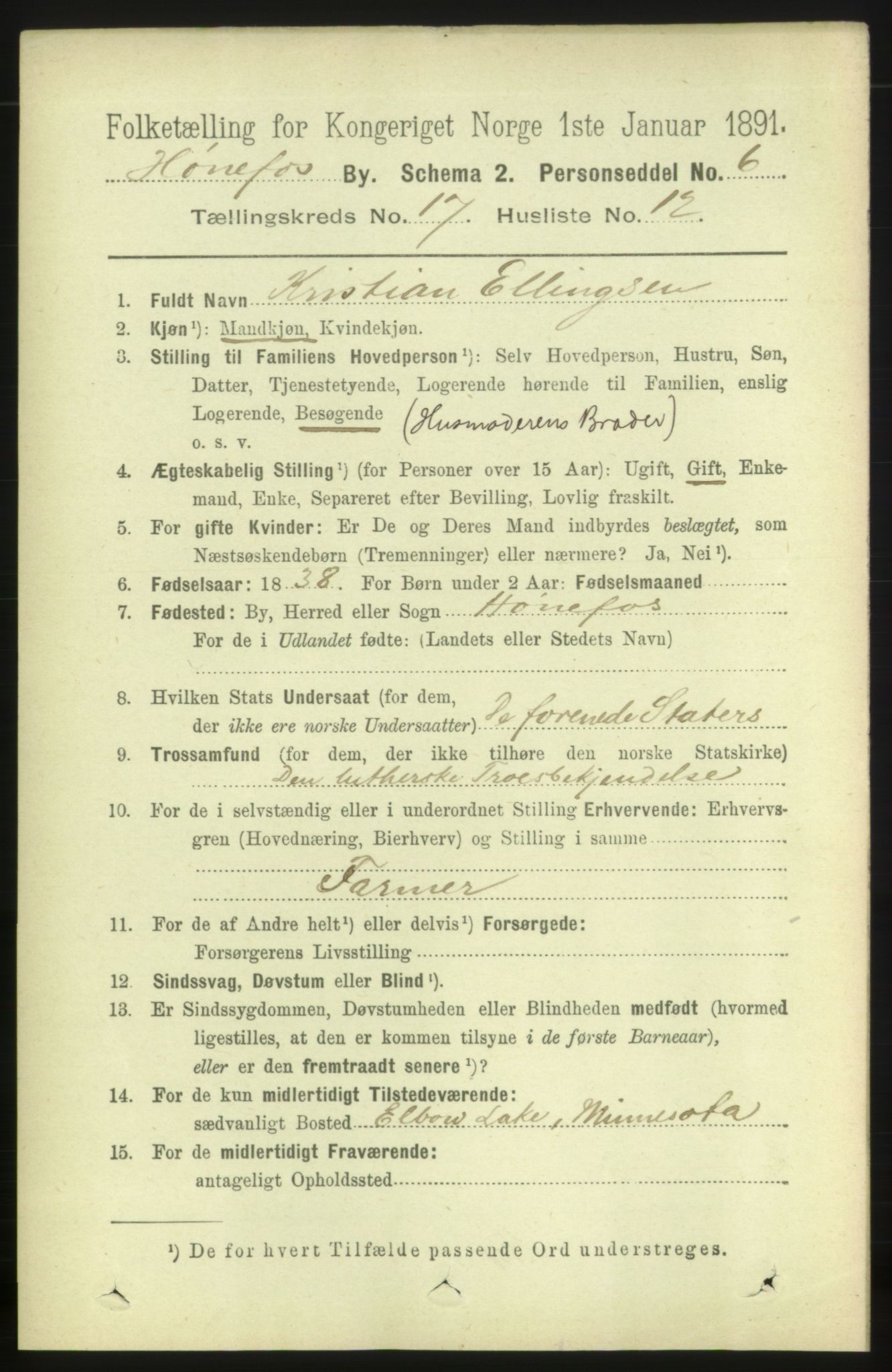 RA, 1891 census for 0601 Hønefoss, 1891, p. 1948