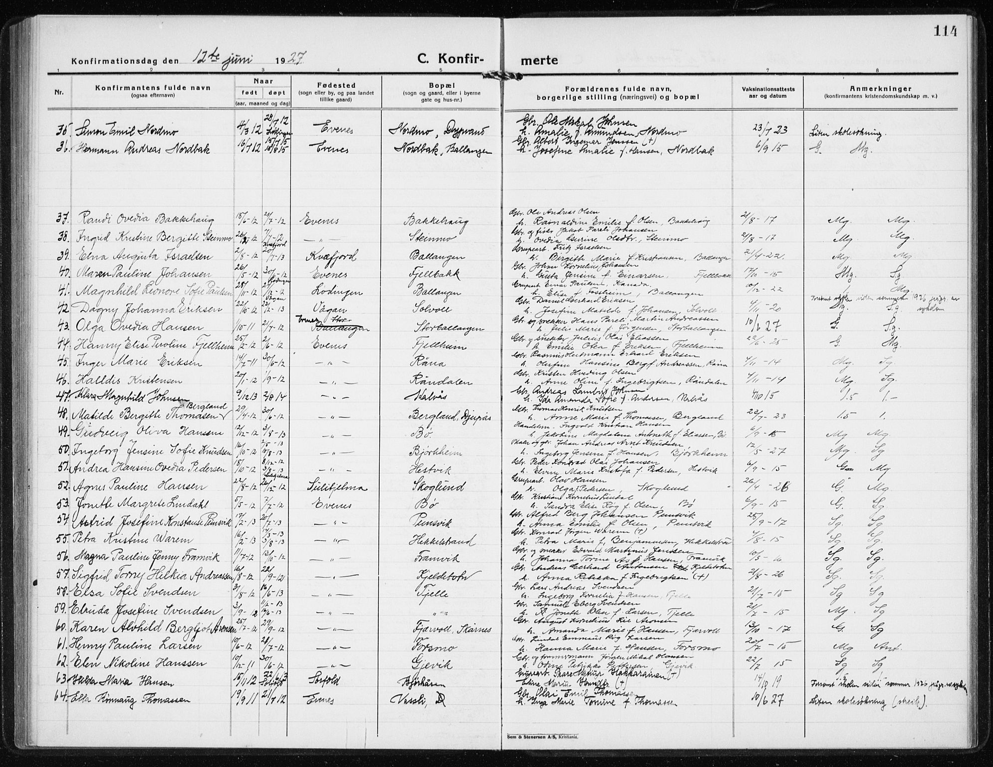 Ministerialprotokoller, klokkerbøker og fødselsregistre - Nordland, AV/SAT-A-1459/869/L0975: Parish register (copy) no. 869C01, 1923-1939, p. 114