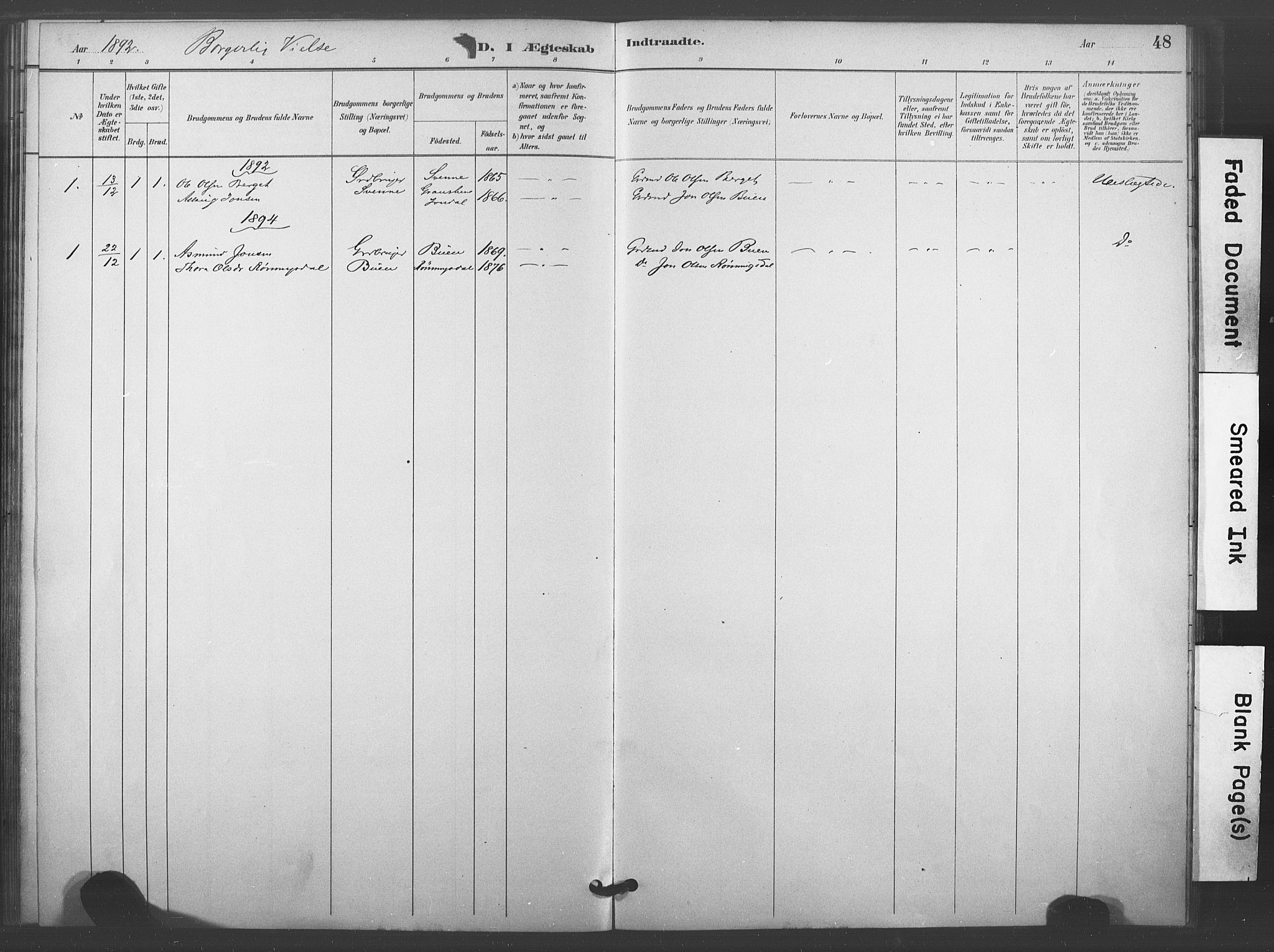 Kongsberg kirkebøker, AV/SAKO-A-22/F/Fc/L0001: Parish register (official) no. III 1, 1883-1897, p. 48