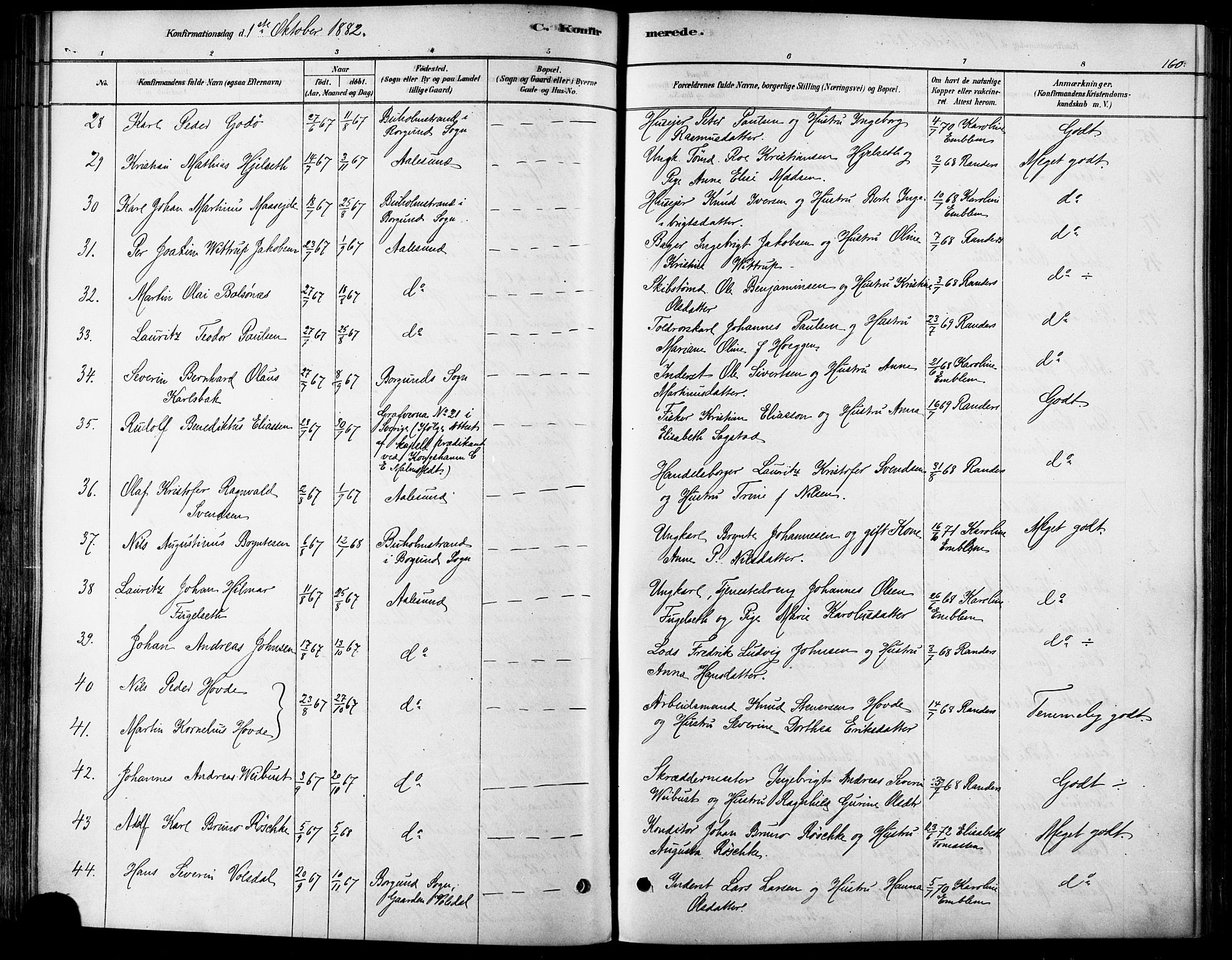 Ministerialprotokoller, klokkerbøker og fødselsregistre - Møre og Romsdal, AV/SAT-A-1454/529/L0454: Parish register (official) no. 529A04, 1878-1885, p. 160