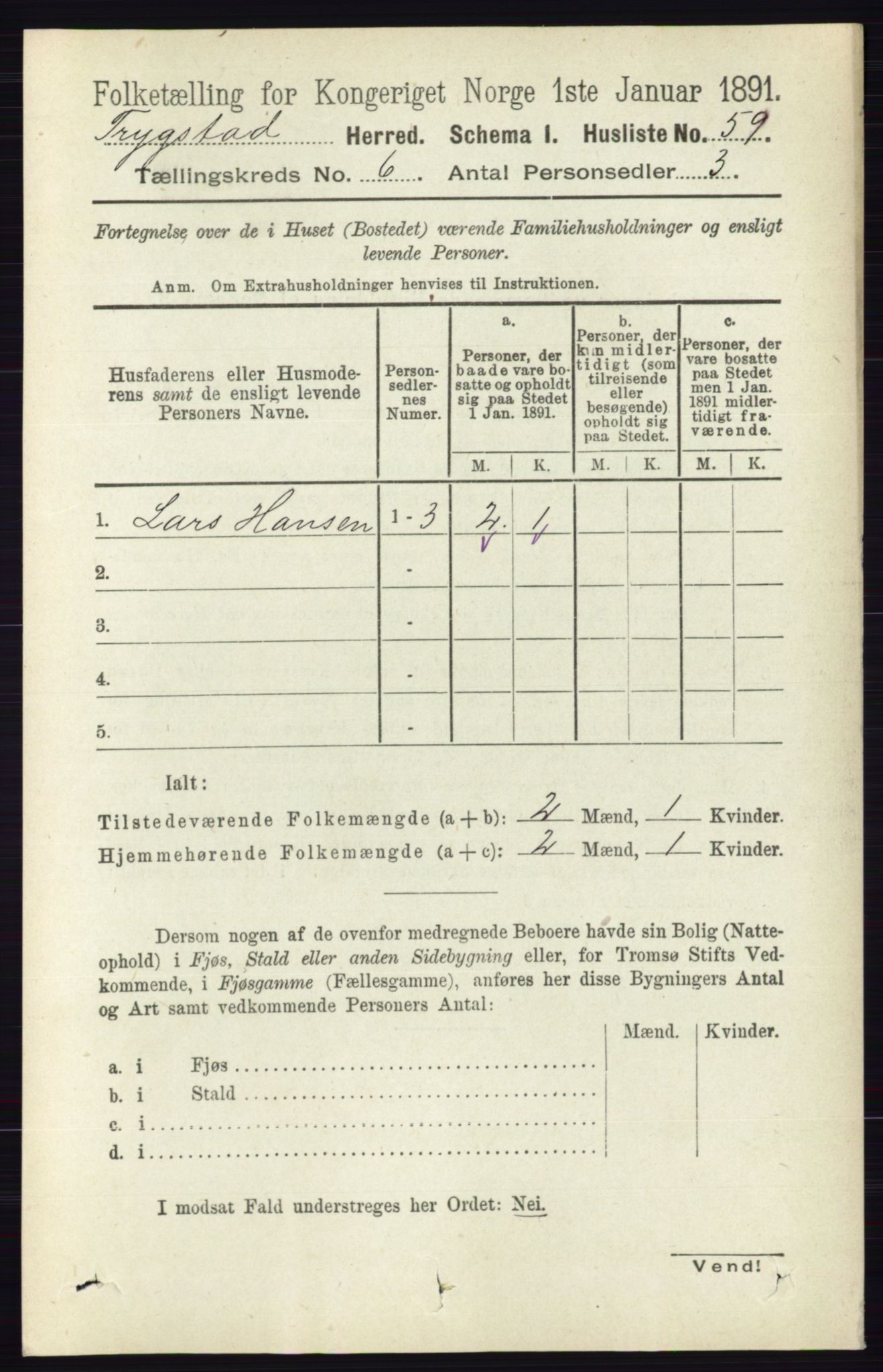 RA, 1891 Census for 0122 Trøgstad, 1891, p. 2485