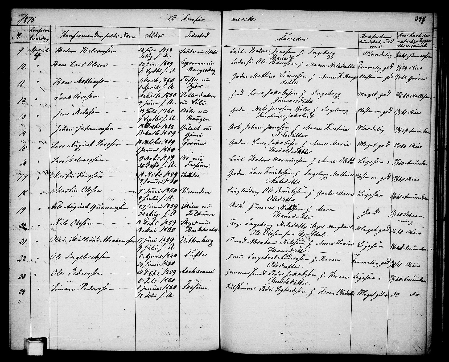 Gjerpen kirkebøker, SAKO/A-265/G/Ga/L0001: Parish register (copy) no. I 1, 1864-1882, p. 397
