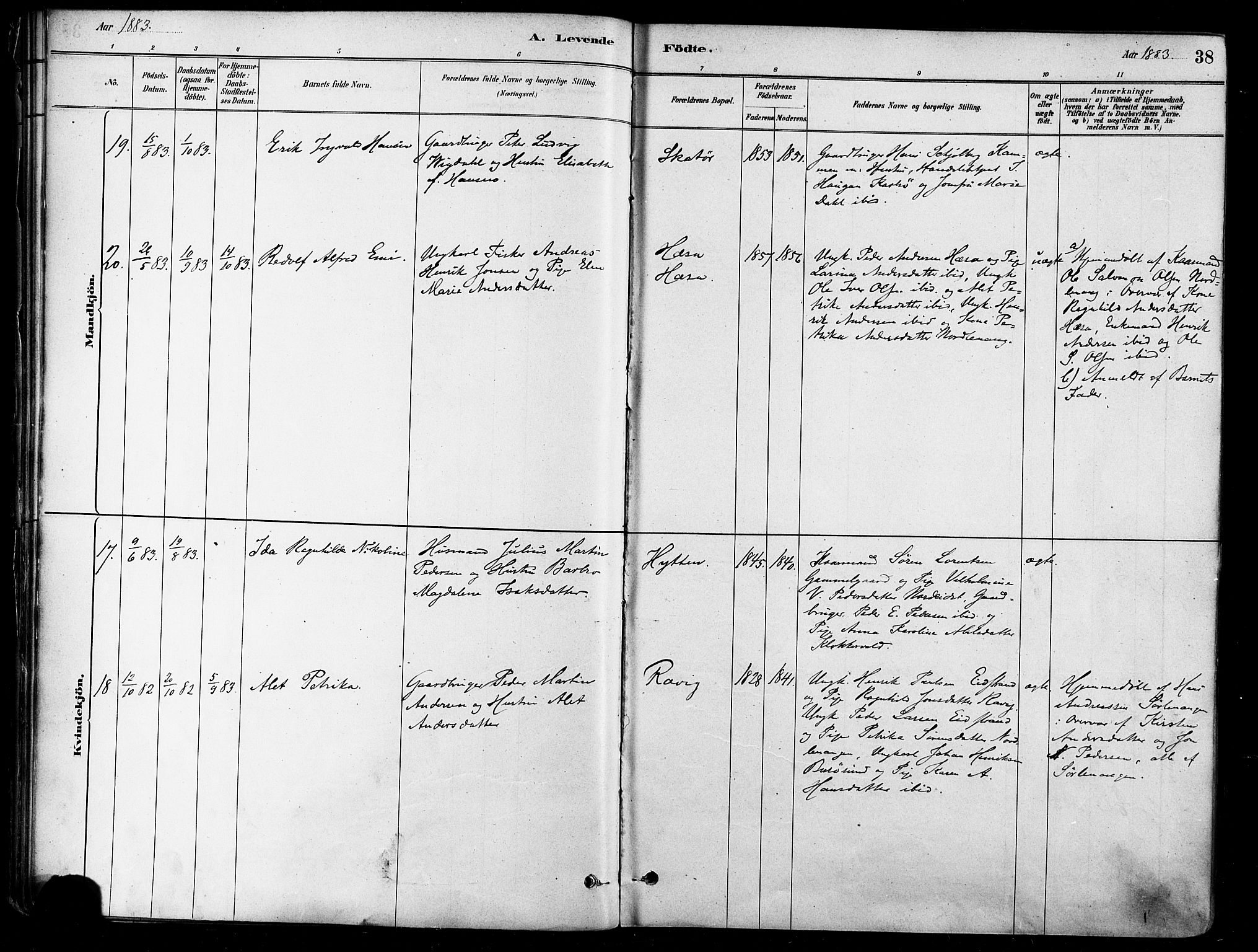 Karlsøy sokneprestembete, AV/SATØ-S-1299/H/Ha/Haa/L0006kirke: Parish register (official) no. 6, 1879-1890, p. 38