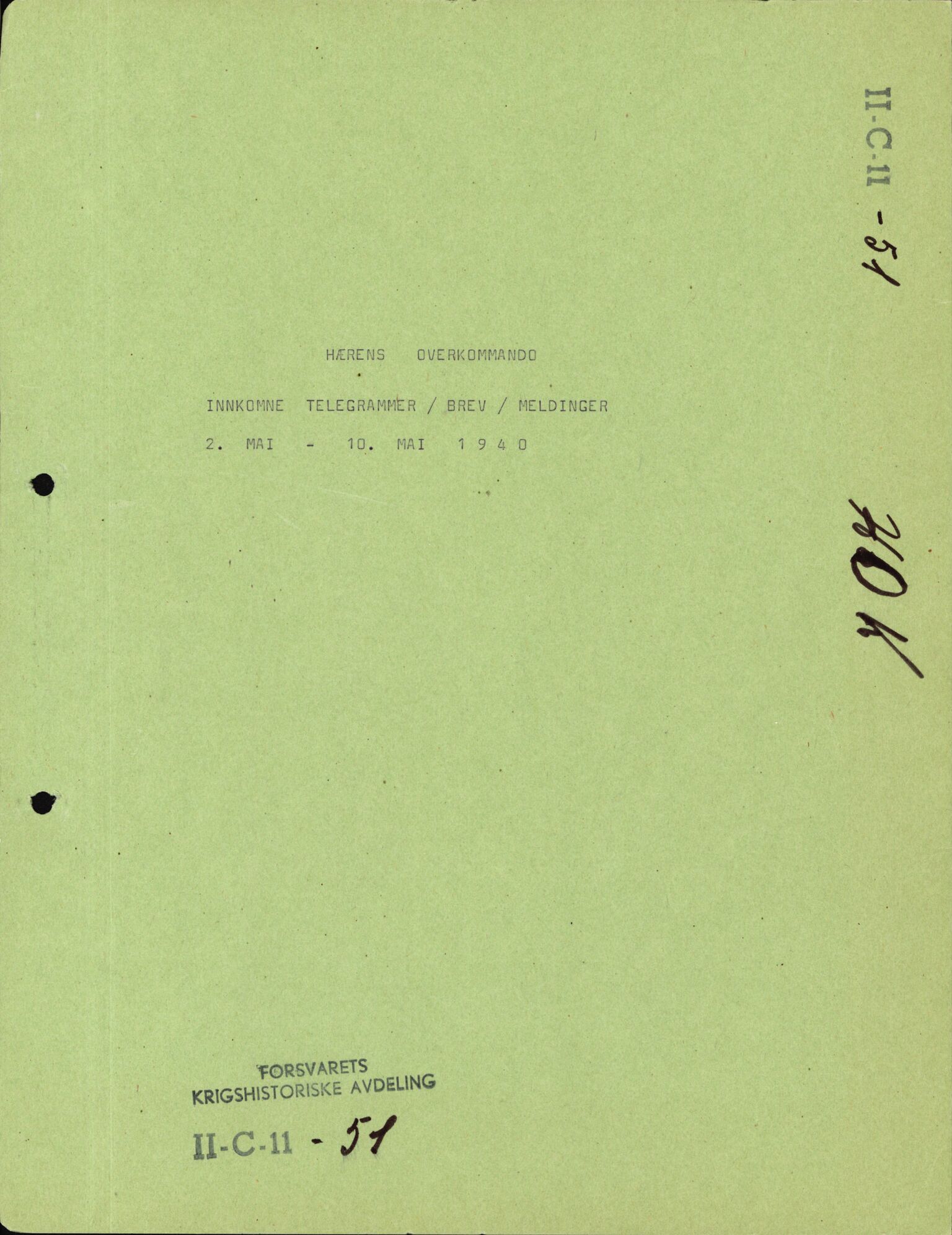 Forsvaret, Forsvarets krigshistoriske avdeling, AV/RA-RAFA-2017/Y/Ya/L0031: II-C-11-51 - Hærens overkommando, 1940, p. 495