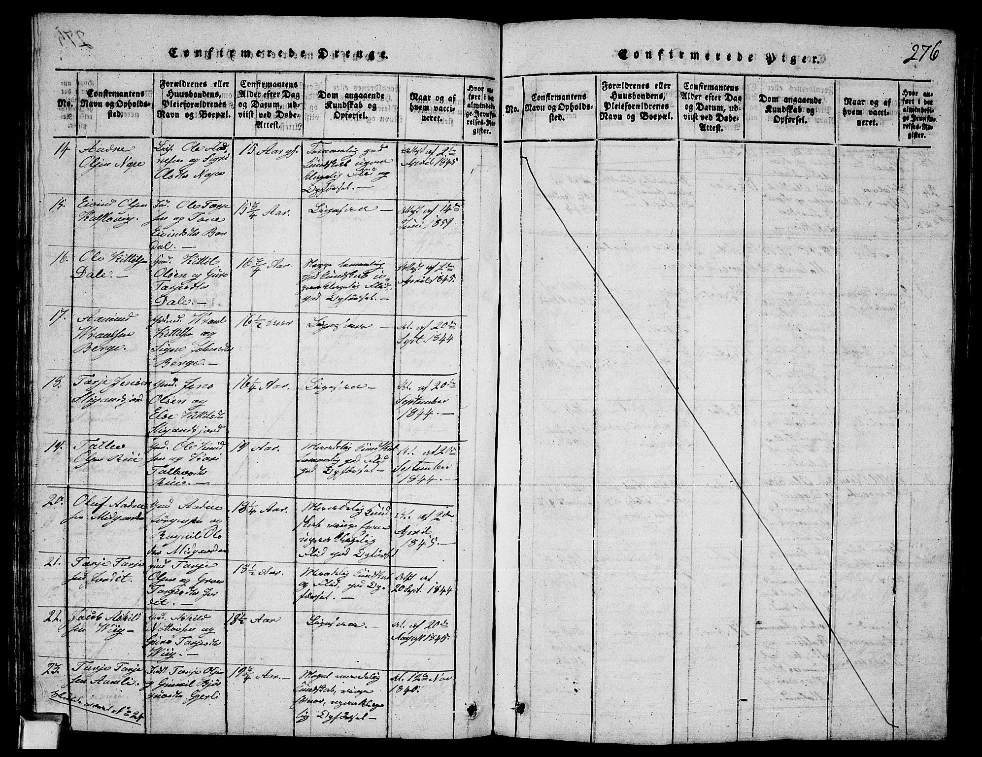Fyresdal kirkebøker, SAKO/A-263/G/Ga/L0003: Parish register (copy) no. I 3, 1815-1863, p. 276